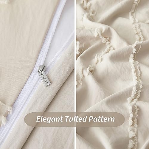 Miniatura 5 de BEDAZZLED Juego de fundas de edredón tamaño King, 3 piezas suaves y bordadas, estilo shabby chic, bohemio, juego de funda de edredón 100% microfibra