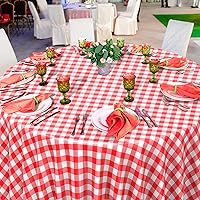Vista 5 de 12 Pack Red and White Plastic Checkered Tablecloth Round, Premium Decorative Disposable Red Gingham Plaid Table Cloths for Parties, Round Party