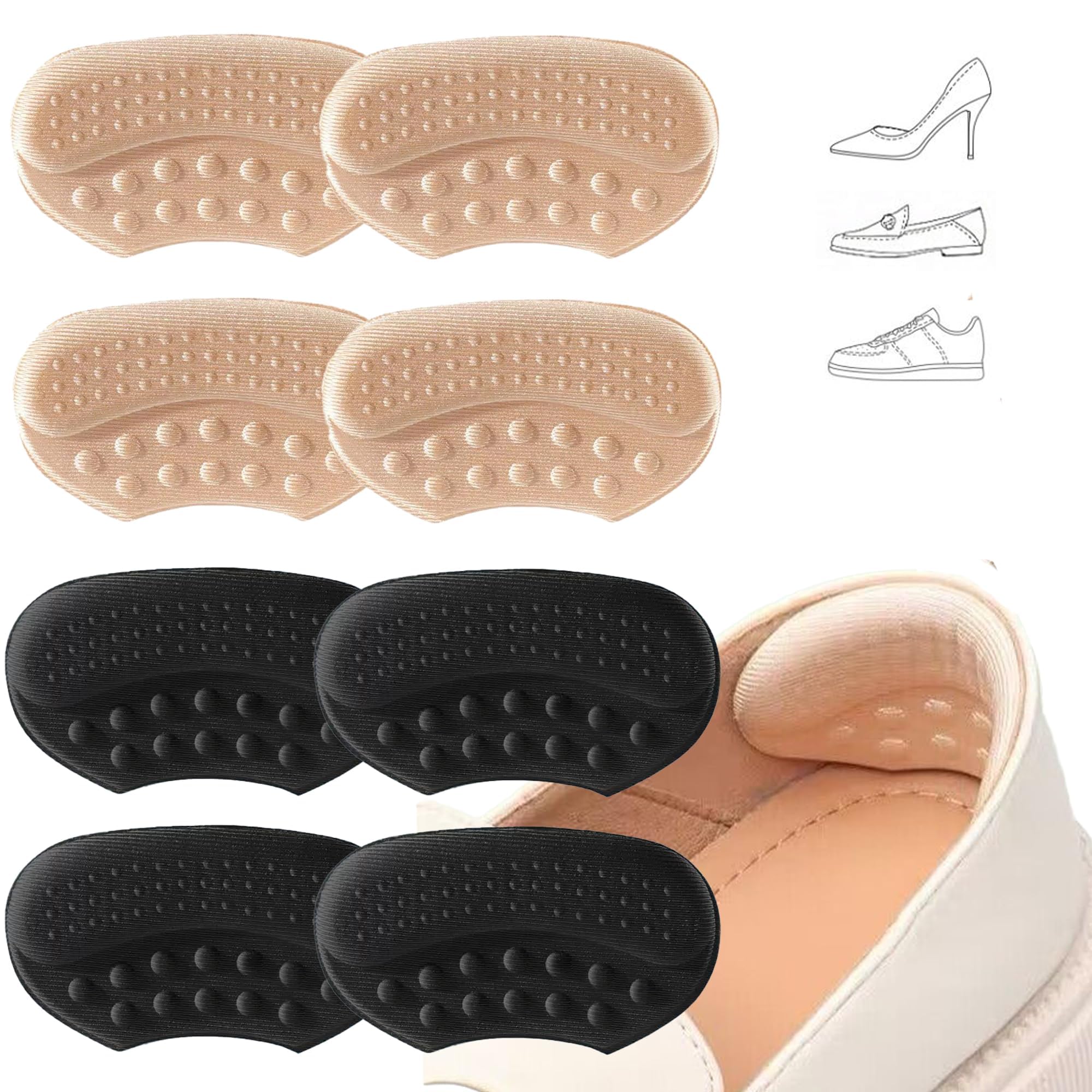 8 PCS Heel Cushion Pads, Self-Adhesive Heel Grips for Shoes Too Big, Anti-Slip Anti Blister Heel Protectors for Women Men (4 Black + 4 Skin Tone)-picture-47