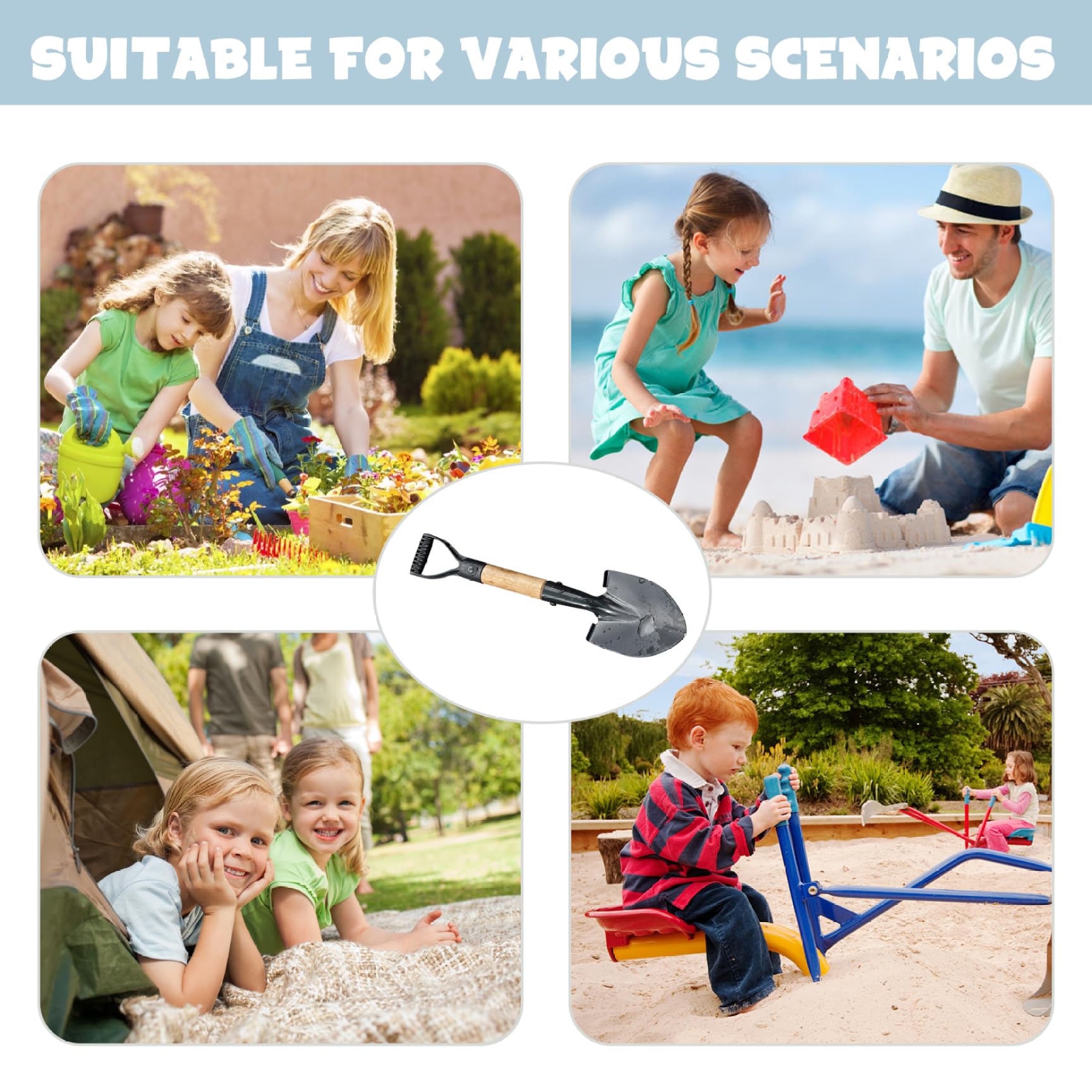 Pala para niños, Pala Redonda de Metal de 14 Pulgadas para jardín, Herramientas de jardinería para niños con Mango en D para Acampar, excavar en la Playa, de Camping, Palas pequeñas para exc