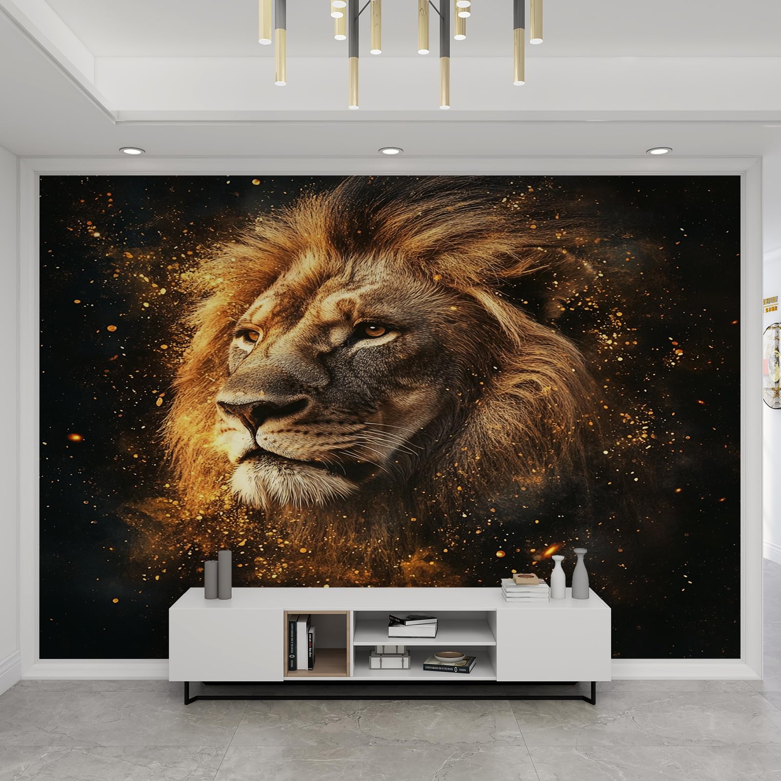 Papier peint lion sauvage pour chambre de garçon : la solution pour mur blanc triste