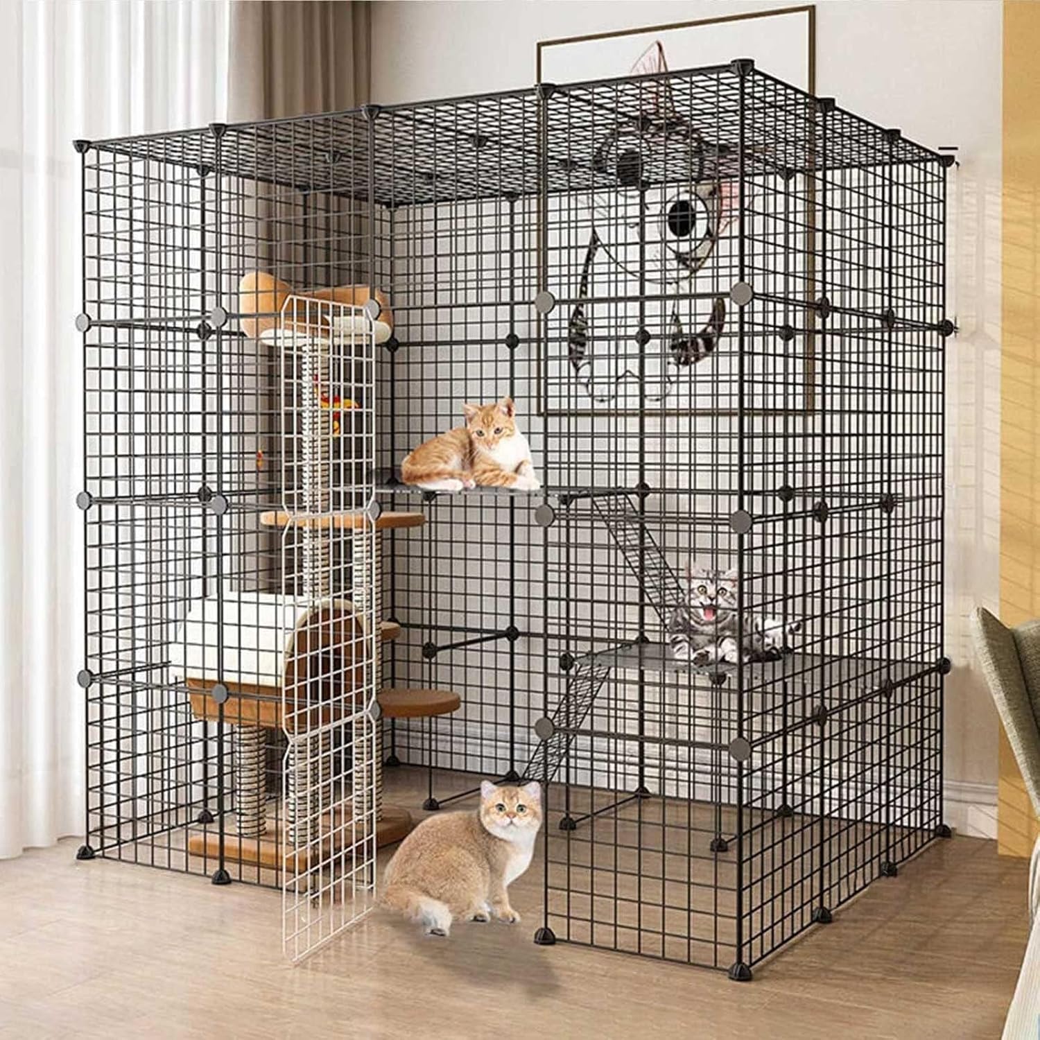 Large Indoor Cat Cage with Multiple Levels, Detachable Metal Wire Playpen & Accessories, Exercise Space for 1-4 Cats (Size : 147x111x146cm)(147x111x146cm)