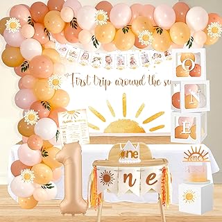 First Trip Around The Sun Birthday Decorations Party Supplies, Boho Sun 1st Birthday Decorations for Girl, First Trip Around The Sun Balloon Box Backdrop, 1st Birthday Girl Decoration, Sun Theme First Birthday Party Supplies