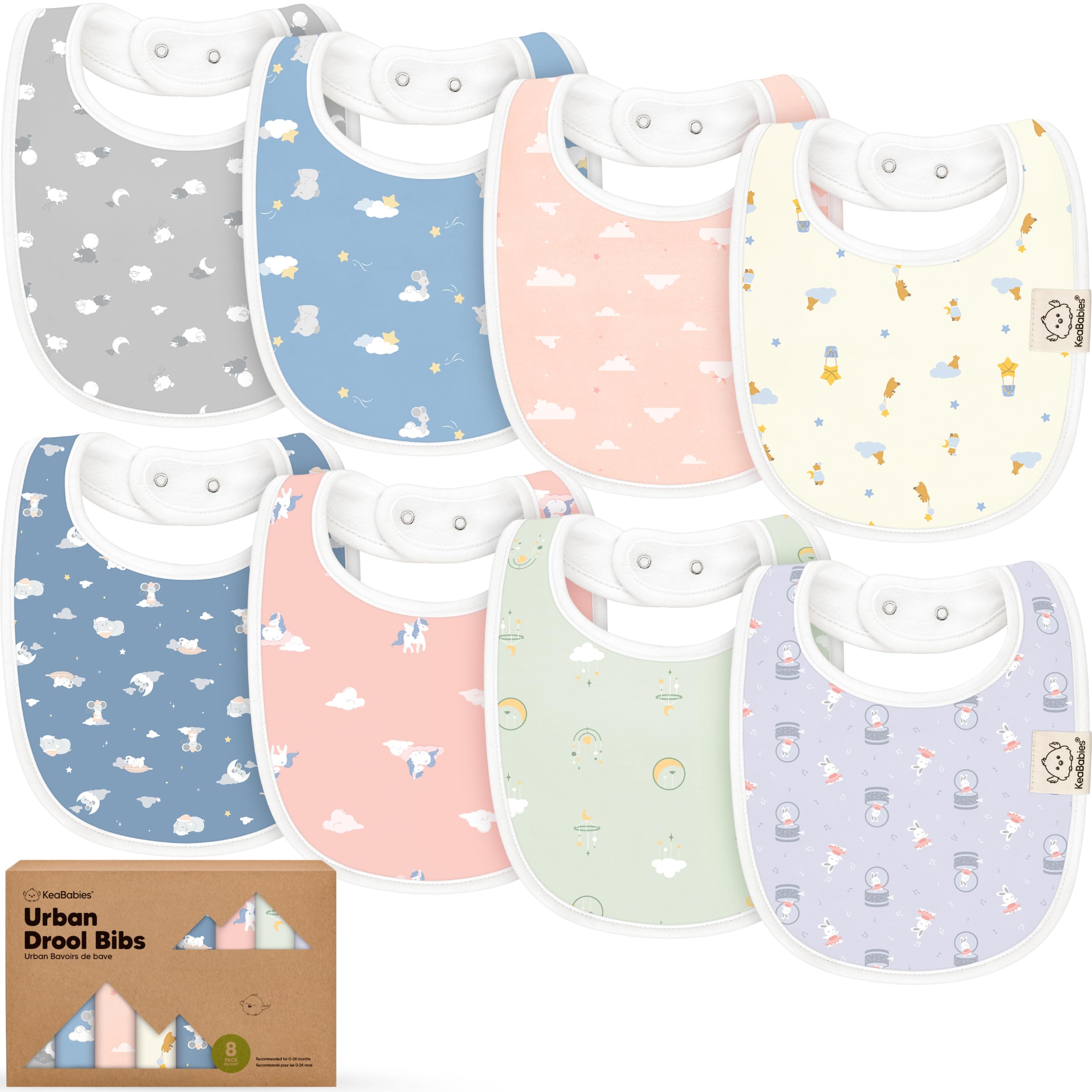8-Pack Organic Baby Bibs for Boys, Girls - Soft Cotton Drooling and Teething Bibs for Baby Girl & Boy, Extra Absorbent, Easy to Clean & Put On for