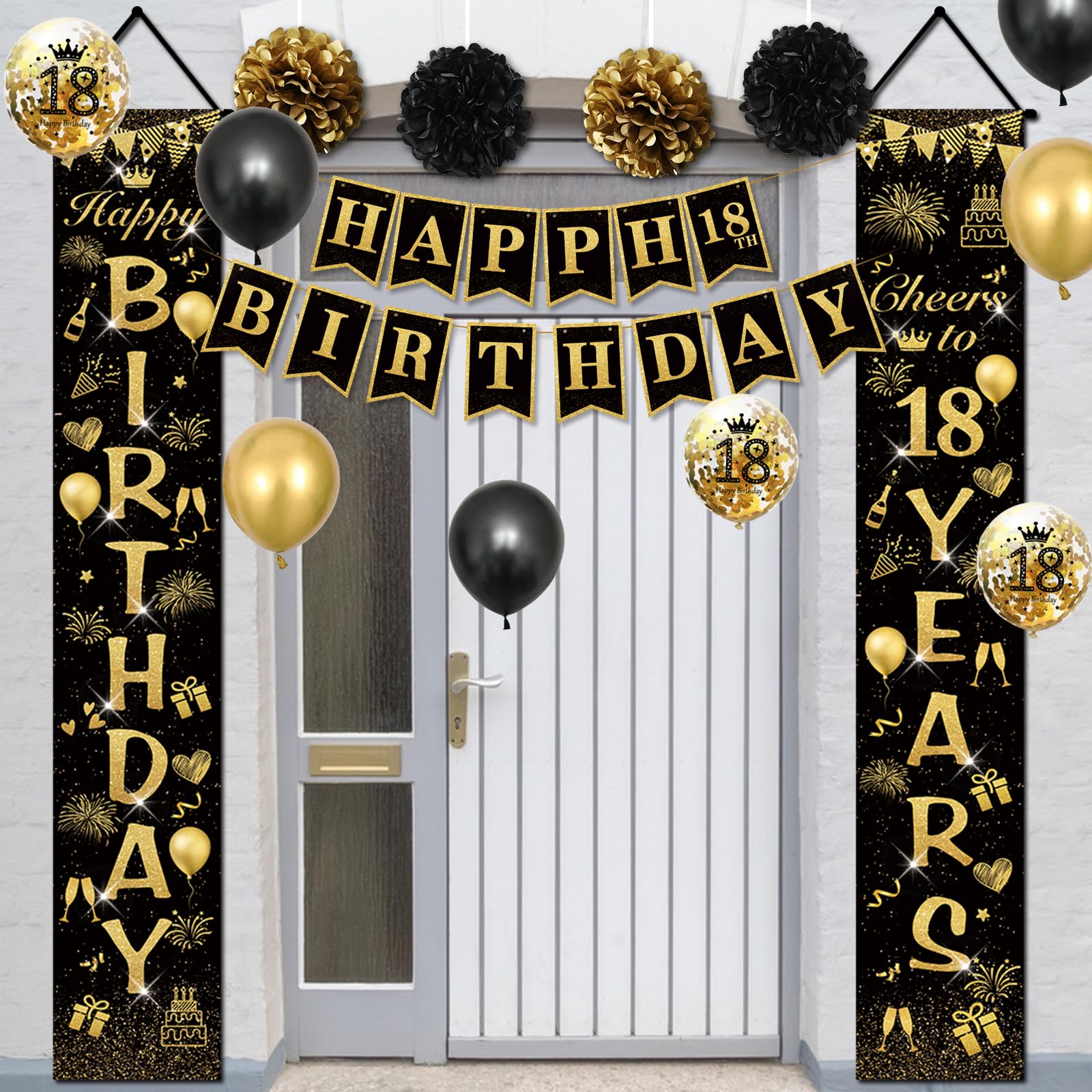18e Verjaardag Decoratieset Zwart Goud - Complete Feestdecoratie voor