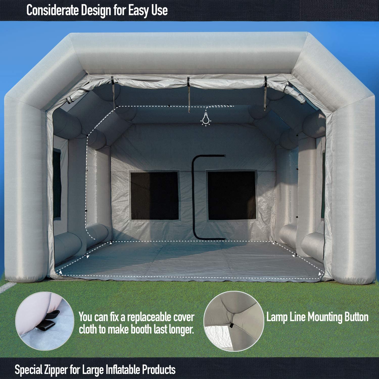 Buy 39x16.5x13Ft Sewinfla Paint Booth with Blowers 750W+950W+950W Blow