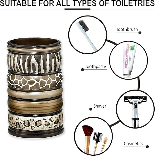 Miniatura 5 de Zahari Home Safari - Juego de 4 accesorios de baño con diseño de rayas, dispensador de jabón de mano, vaso, soporte para cepillo de dientes y