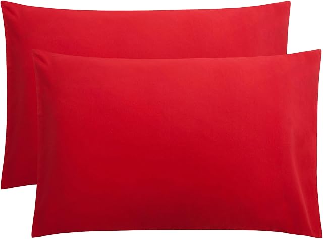 FLXXIE 2 Pack 100% Brushed 1800 Microfiber Plain Queen Pillowcases, Wrinkle and Stain Resistant, Soft and Cozy Envelope Closure Bed Pillow Cases, Red, 50x75 cm