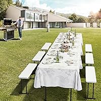 Vista 7 de VINGLI Juego de mesa de picnic con 2 bancos, juego de sillas de mesa de campamento de 6 pies, material HDPE resistente con marco de metal, muebles