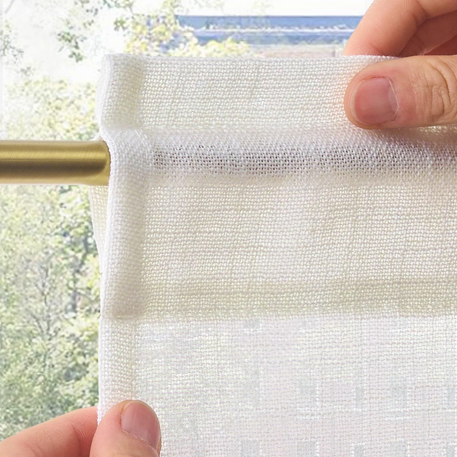 TOPICK Cortinas para Cocina con Bolsillo para Varilla de Bistró para Sala de Estar Translúcidos Modernas de Estilo Rústico de Campo con Túnel Lino Blanco Juego de 2 Unidades 65 x 90 cm