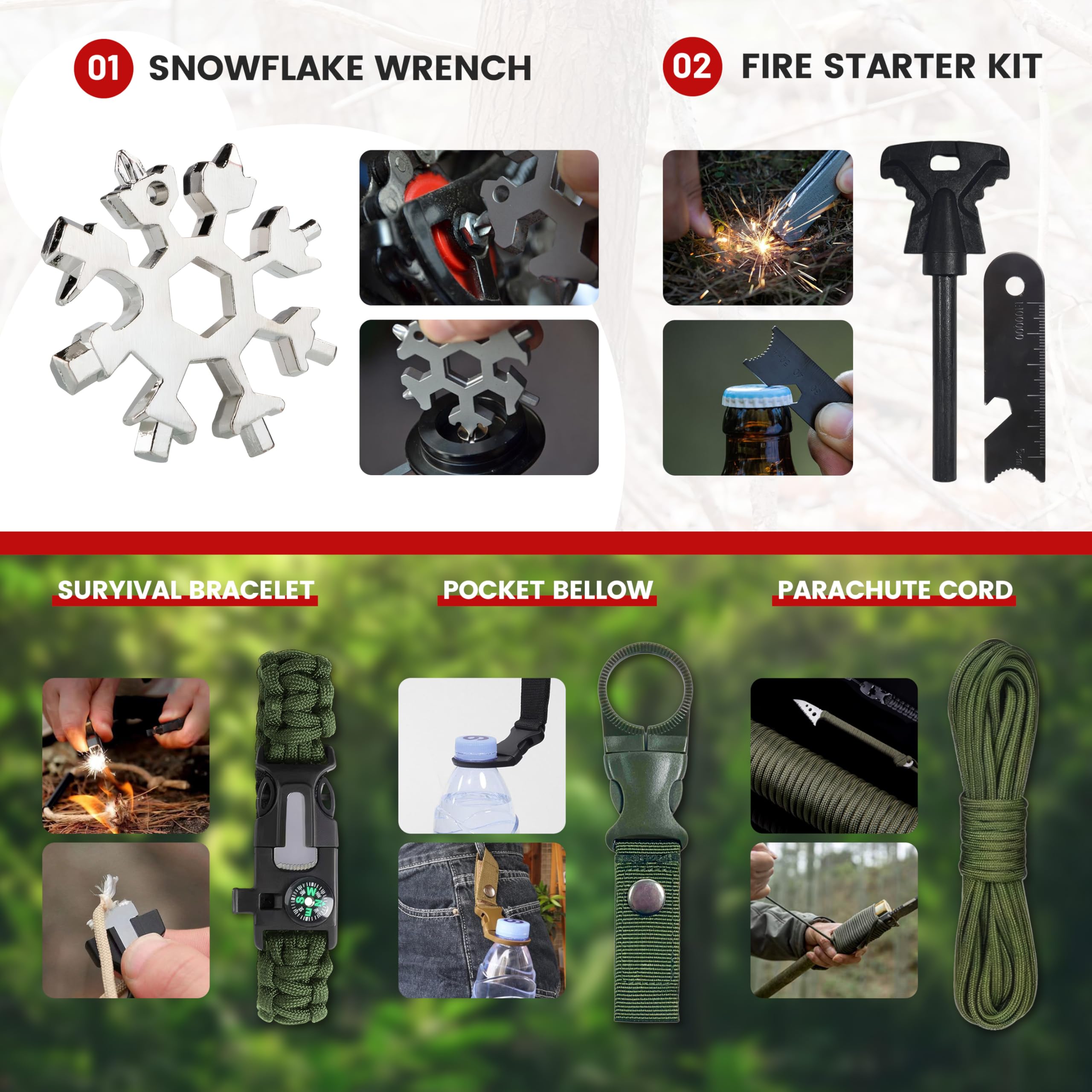1 kit di sopravvivenza, borsa di sopravvivenza completa, kit di sopravvivenza militare completo, kit di sopravvivenza completo di catastrofe 72 ore, adatto per sport all'aria aperta, campeggio