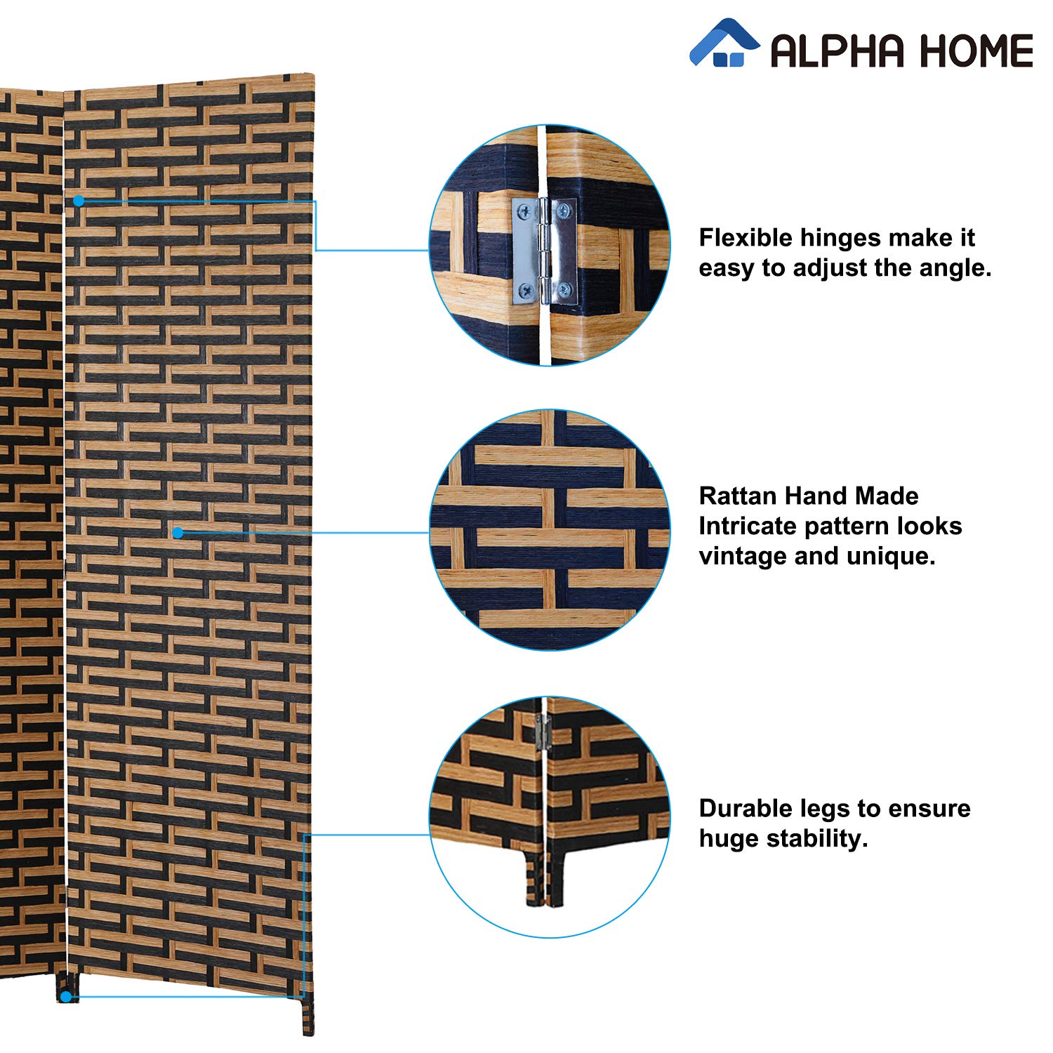 Buy ALPHA HOME Woven Room Divider 4 Panel 6 Ft Portable Wide Tall