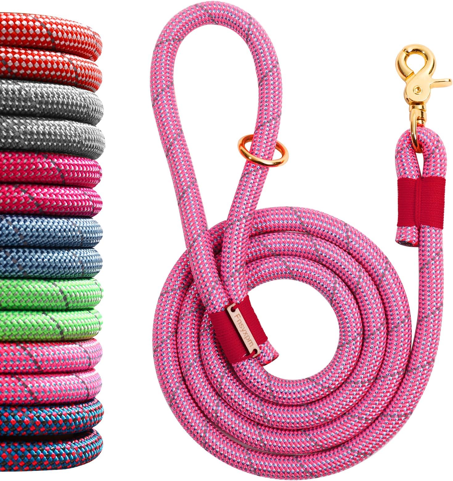 Fnsyxpm Pink Rope Dog Leash Reflective Handmade Braided