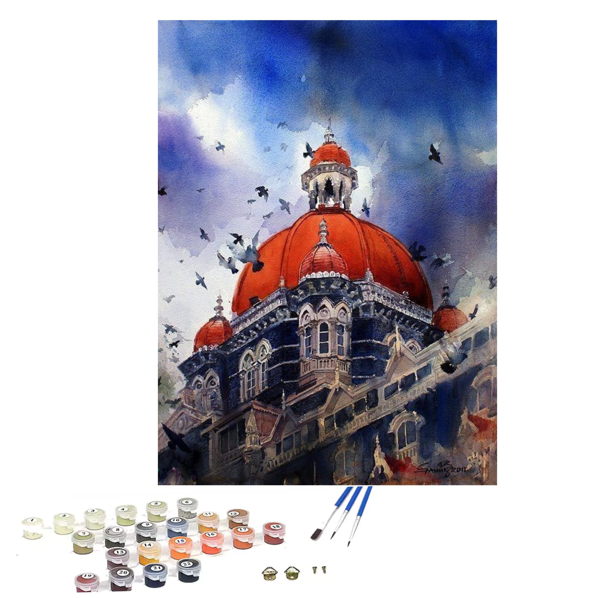 TULIP N TURTLE Mumbai Diy Acrylic Painting By Numbers Kit On Canvas,Multi-Coloured