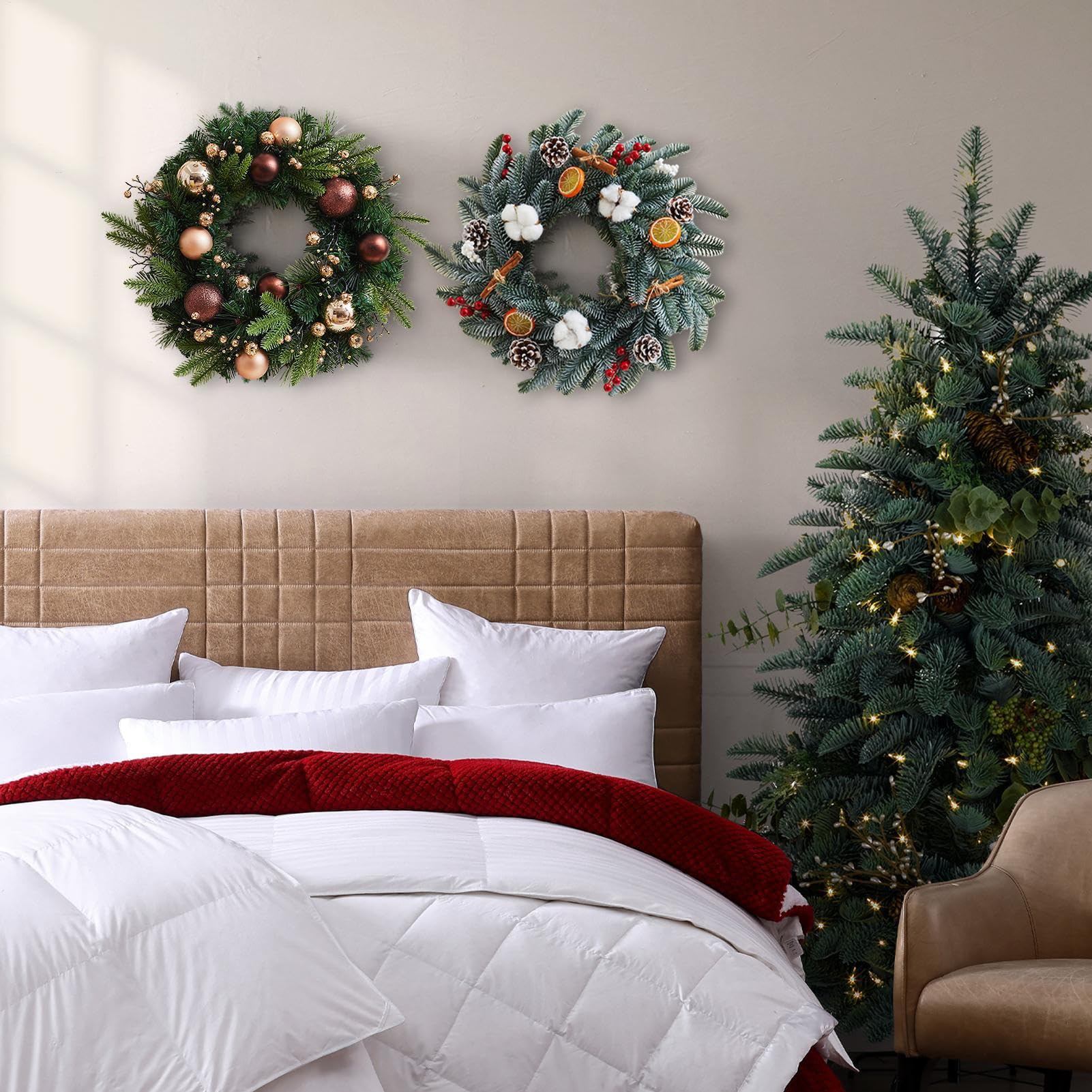 Corona de Navidad Guirnalda Decorativa para Pared | Corona de Navidad Artificial Para Interior Exterior Ventana Pared Casa Garaje Chimenea Armario Boda Invierno