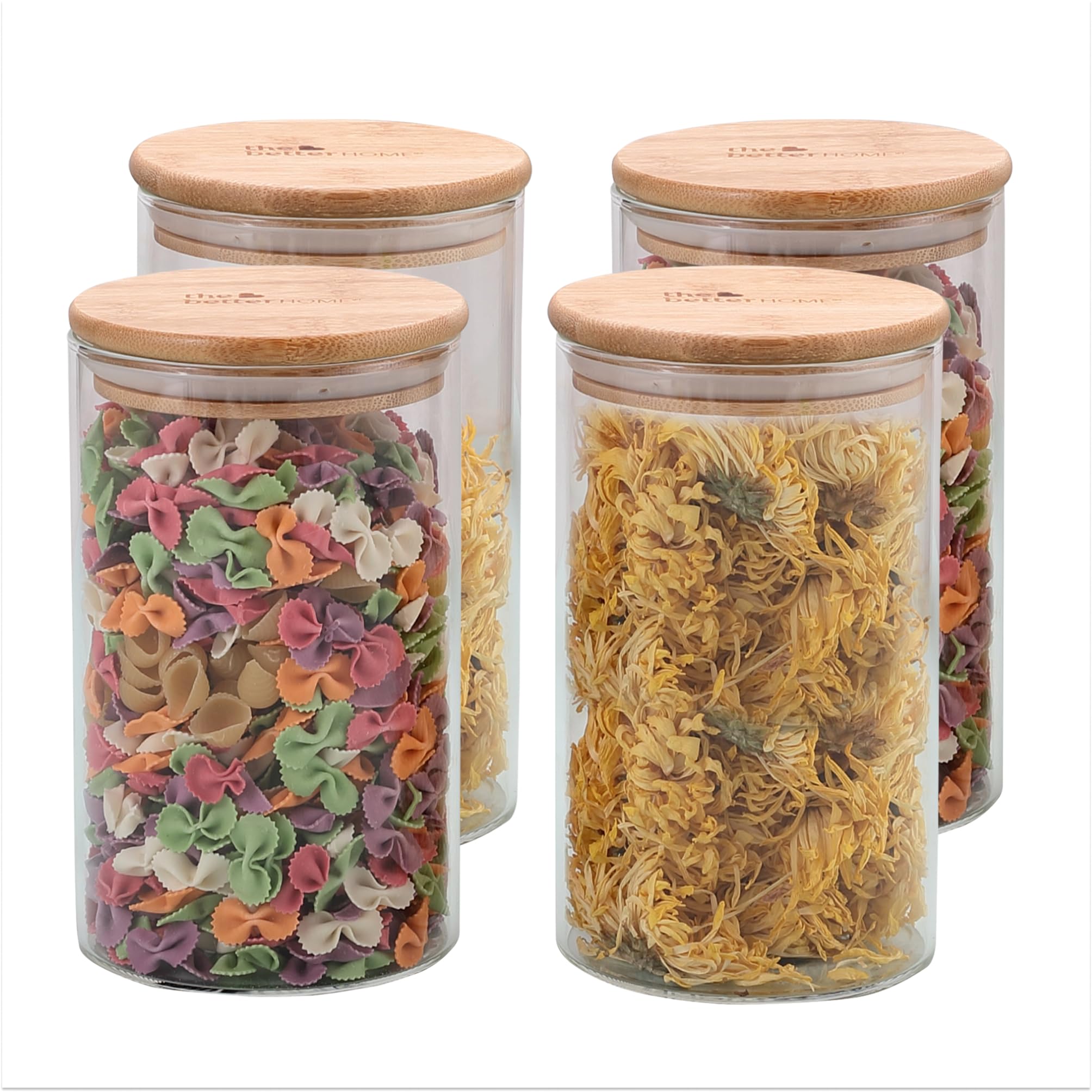 Sponsored Ad - Borosilicate Glass Jars Set with Bamboo Lid | Airtight 1000ML Each | Glass Jar for Kitchen Storage | Leakproof Jars Containers | Multipurpose Glass Jars | Jar Set for Home | Pack of 4