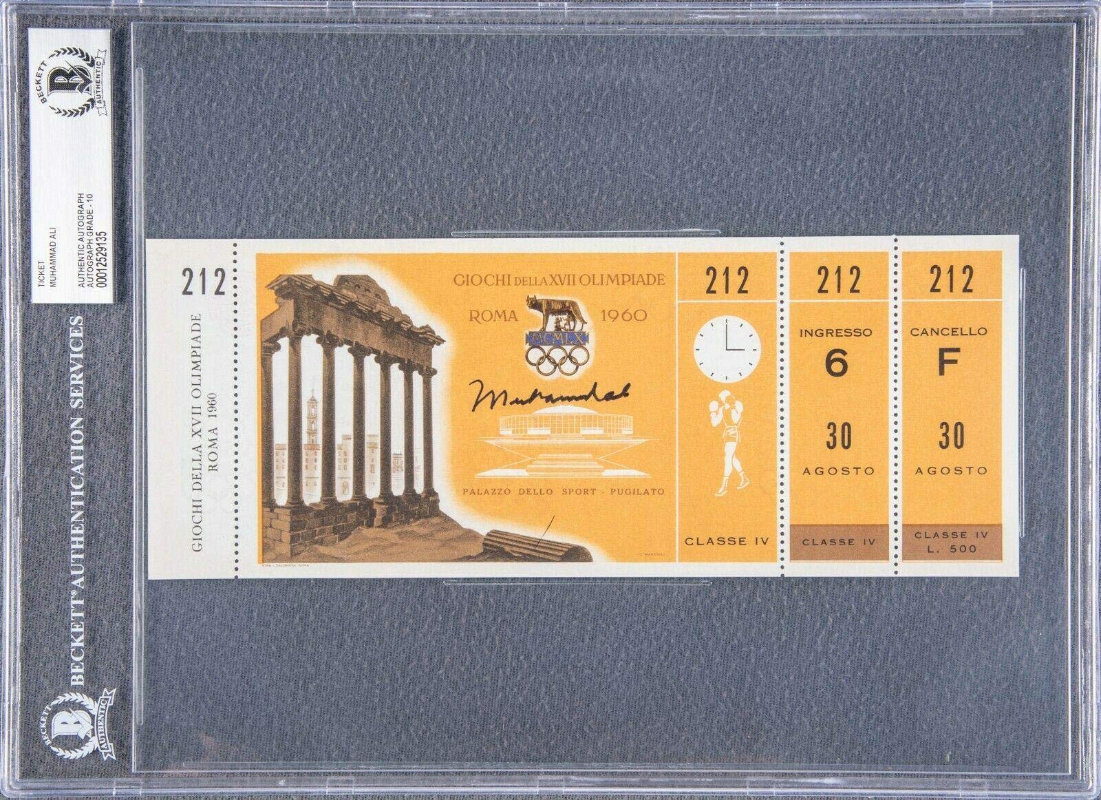Muhammad Ali Signed 1960 Rome Olympics Full Ticket Beckett Graded