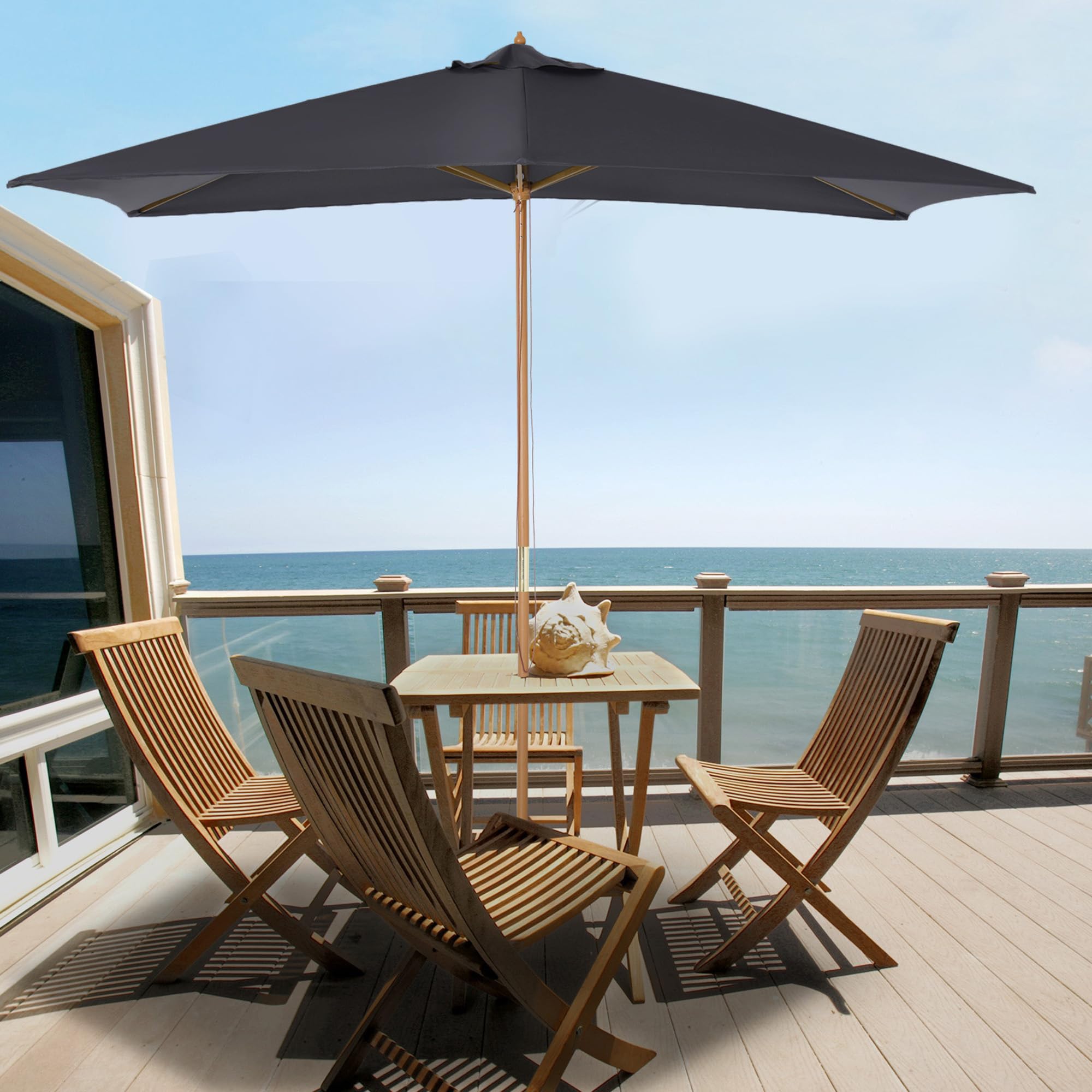 Outsunny Ombrellone da Giardino 2x3 m con Corda e Prese d'Aria, Ombrellone da Esterno con 6 Stecche in Legno, Bambù e Poliestere 180g/㎡, per Cortile, Terrazza e Balcone