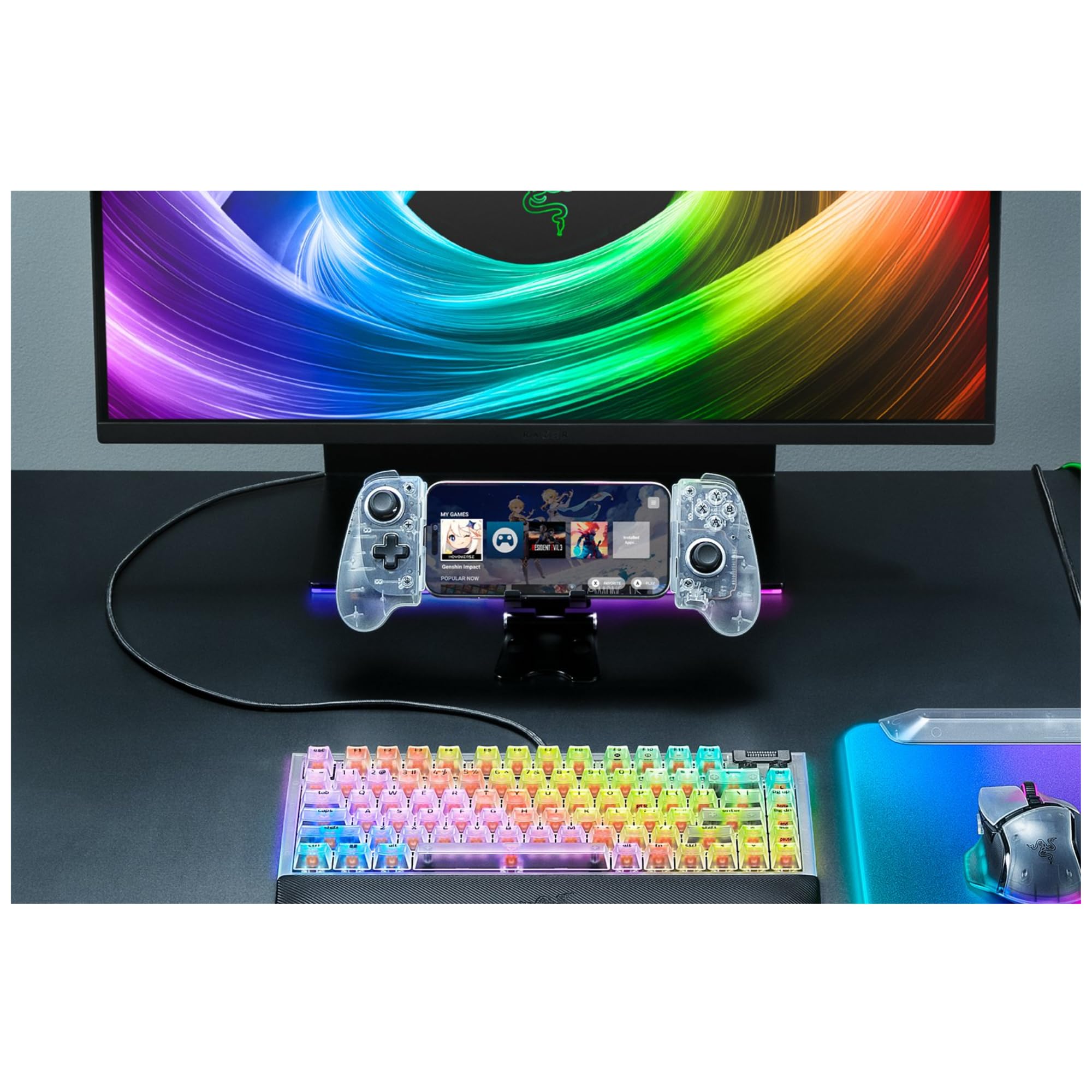 Razer Kishi V3 Phantom White - Manette Mobile Pleine Taille pour Smartphones iPhone et Android - Plug-and-Play USB-C - Sticks analogiques Anti-Drift - 12 Boutons - HD Haptics | Édition Phantom White