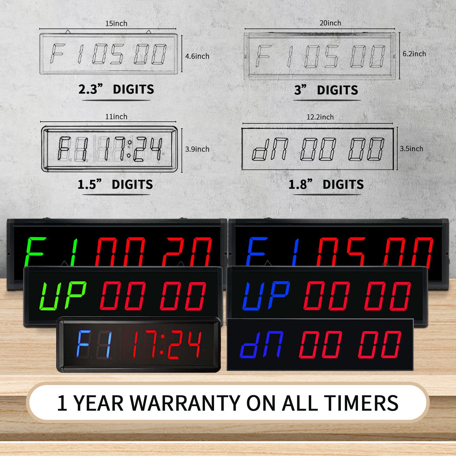 YZ Gym Clock Timer with Remote, 1.5” LED Gym Wall Clock, Portable