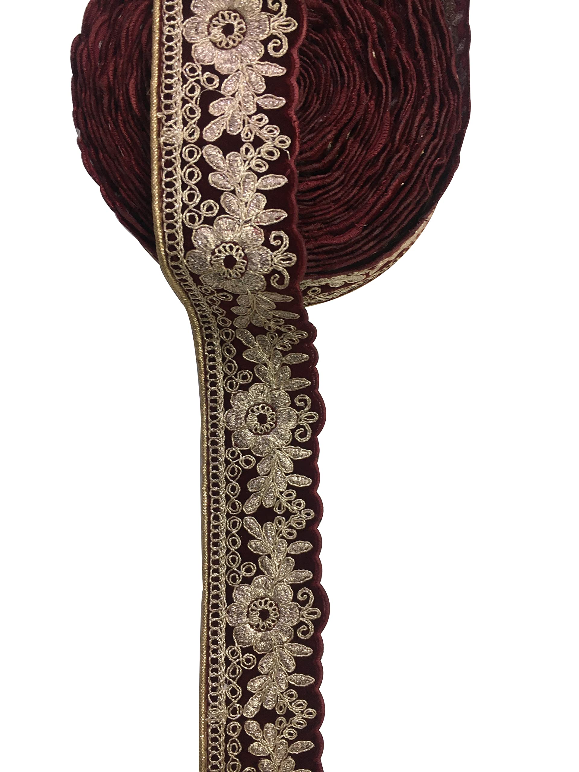 HEMDEV Surat Flower Embroidery Piping Cutwork Heavy Work Trim Lace Latest Velvet Border for Blouse, Saree, Kurti, Dresses, Bandhani, Lehenga, Dupata, Decorative Ribbon (5cm Width)(9 Meter) (Maroon) (B0BRGBWSYM) Amazon Price History, Amazon Price Tracker