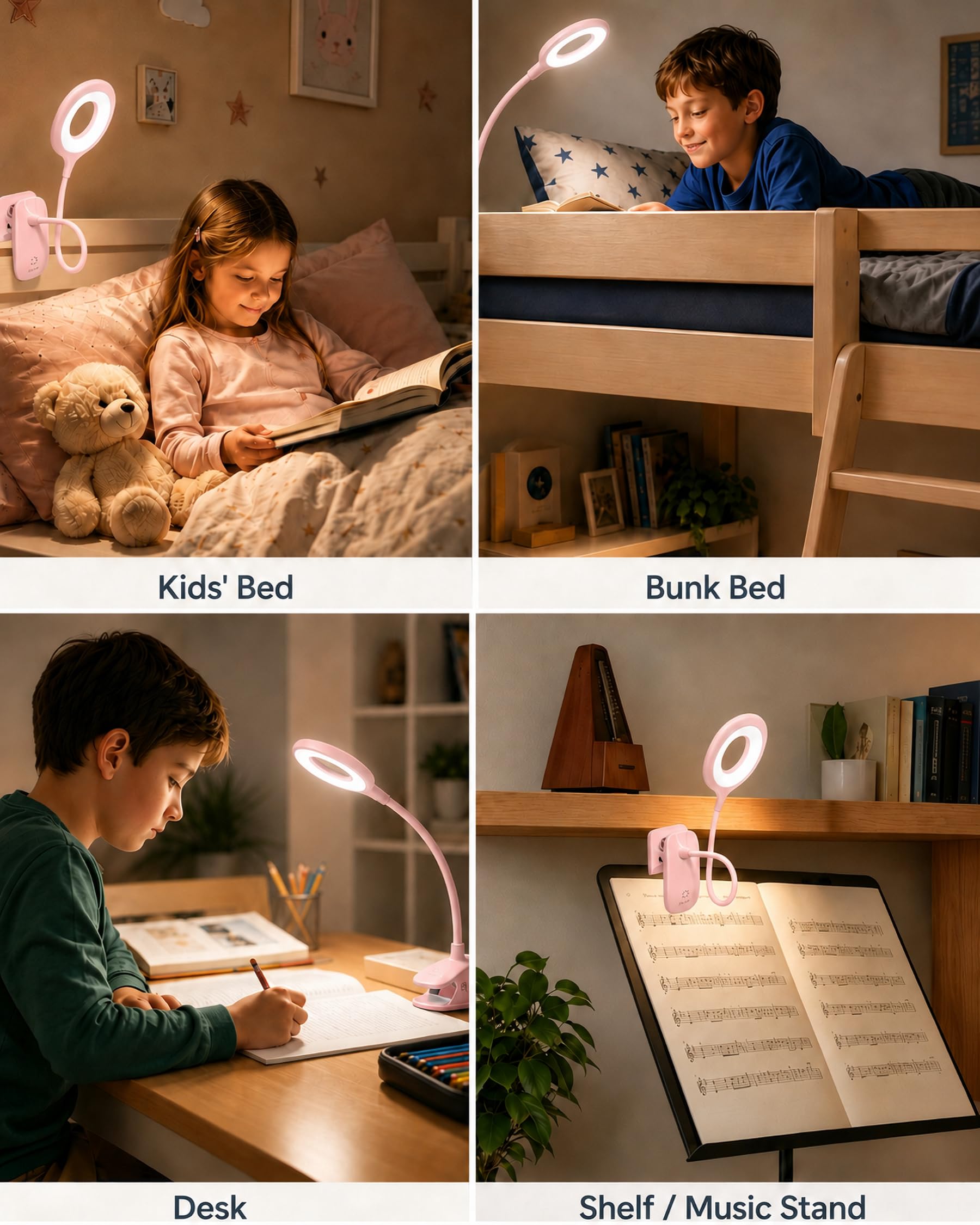 Lampada da lettura a clip, 5 W per testiera del letto, lampada da lettura alimentata a batteria, dimmerabile al tatto, luce da lettura ricaricabile tramite USB, luce a morsetto per braccio