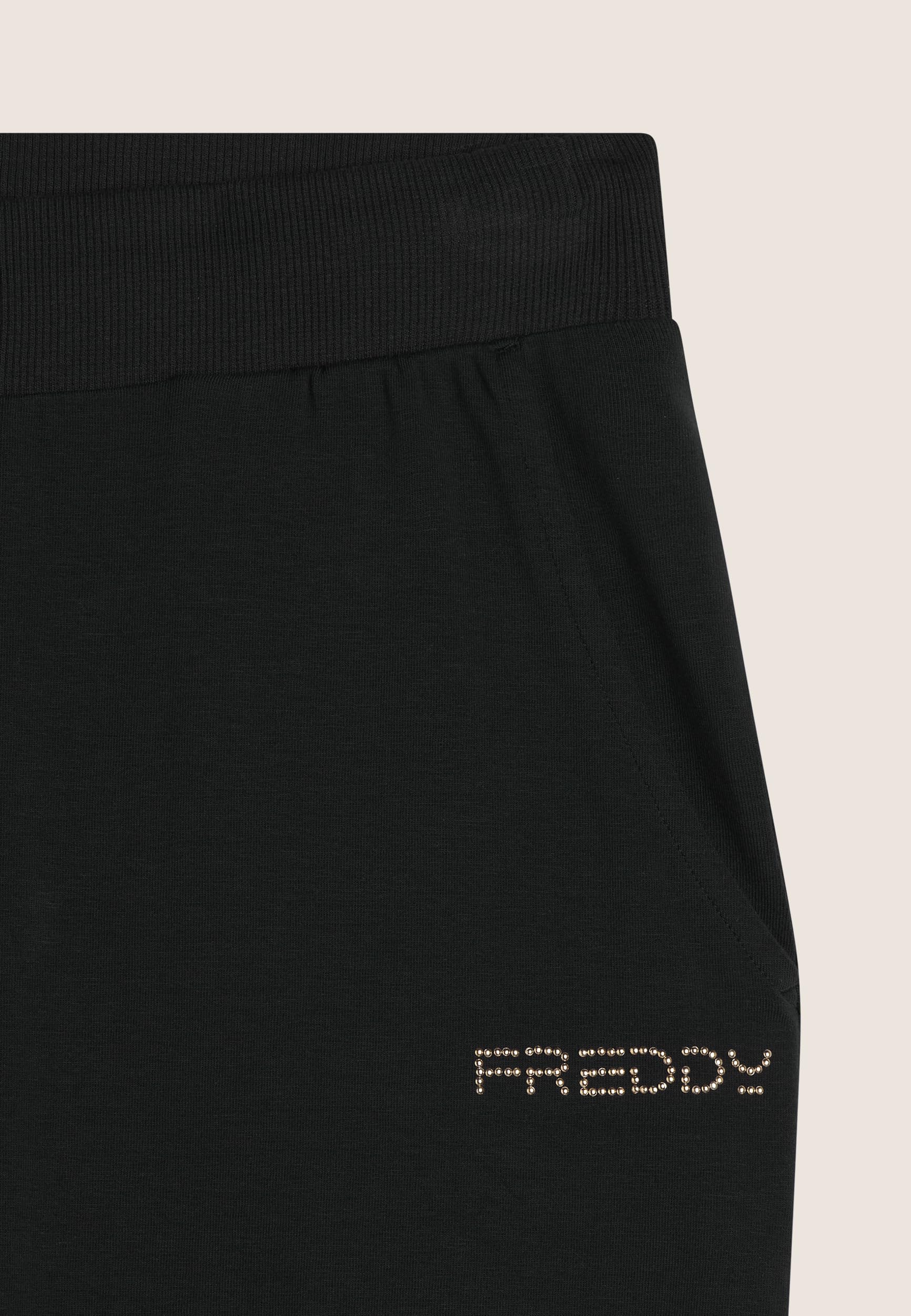 FREDDY Pantaloni Donna in Jersey con Fondo a Polsino - Logo Perline Dorate