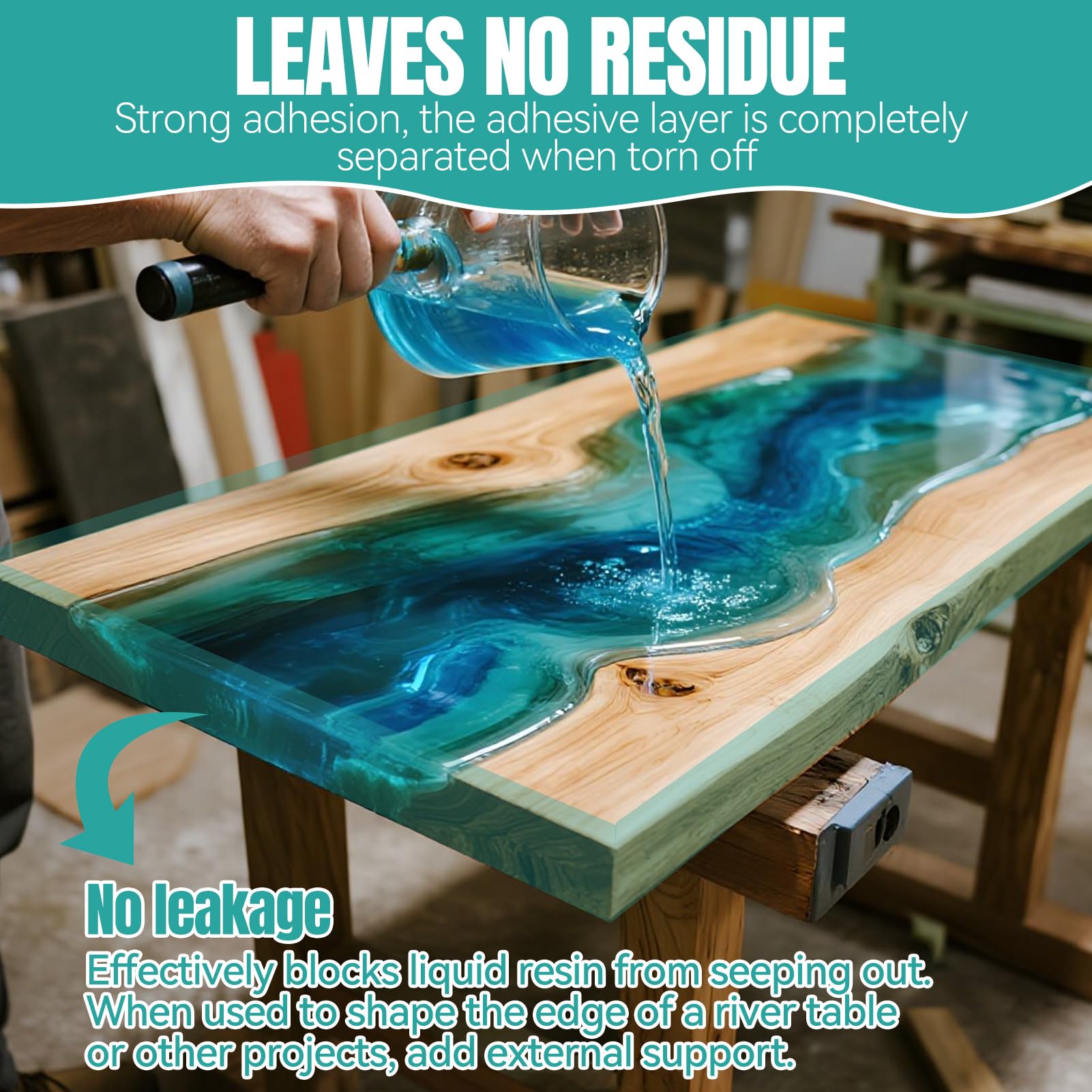 Nastro Adesivo per Resina, Nastro PET ad Alta Temperatura, nastri in resina per Gioielli, Progetti Artistici in Resina, River Tables, Facile da Staccare, 5 cm x 33 m/ 2 IN x 108 Ft