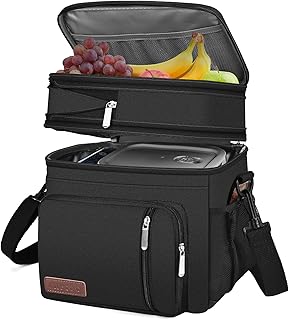 MIYCOO Lunch Bag & Lunch Box for Men Women, Double Deck Leakproof Insulated Soft Large Adult Camping Cooler bag for Work, Beach, Picnic, Travel (Black, 15L)