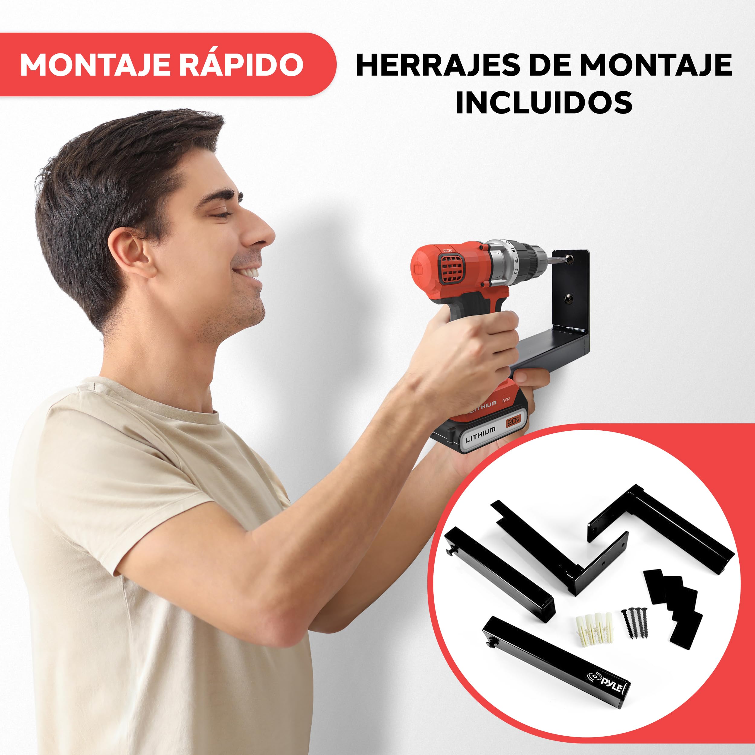 Pyle Soportes Altavoces Pared, Ajustables, Brazos de Acero, Extensibles, 2 Unidades