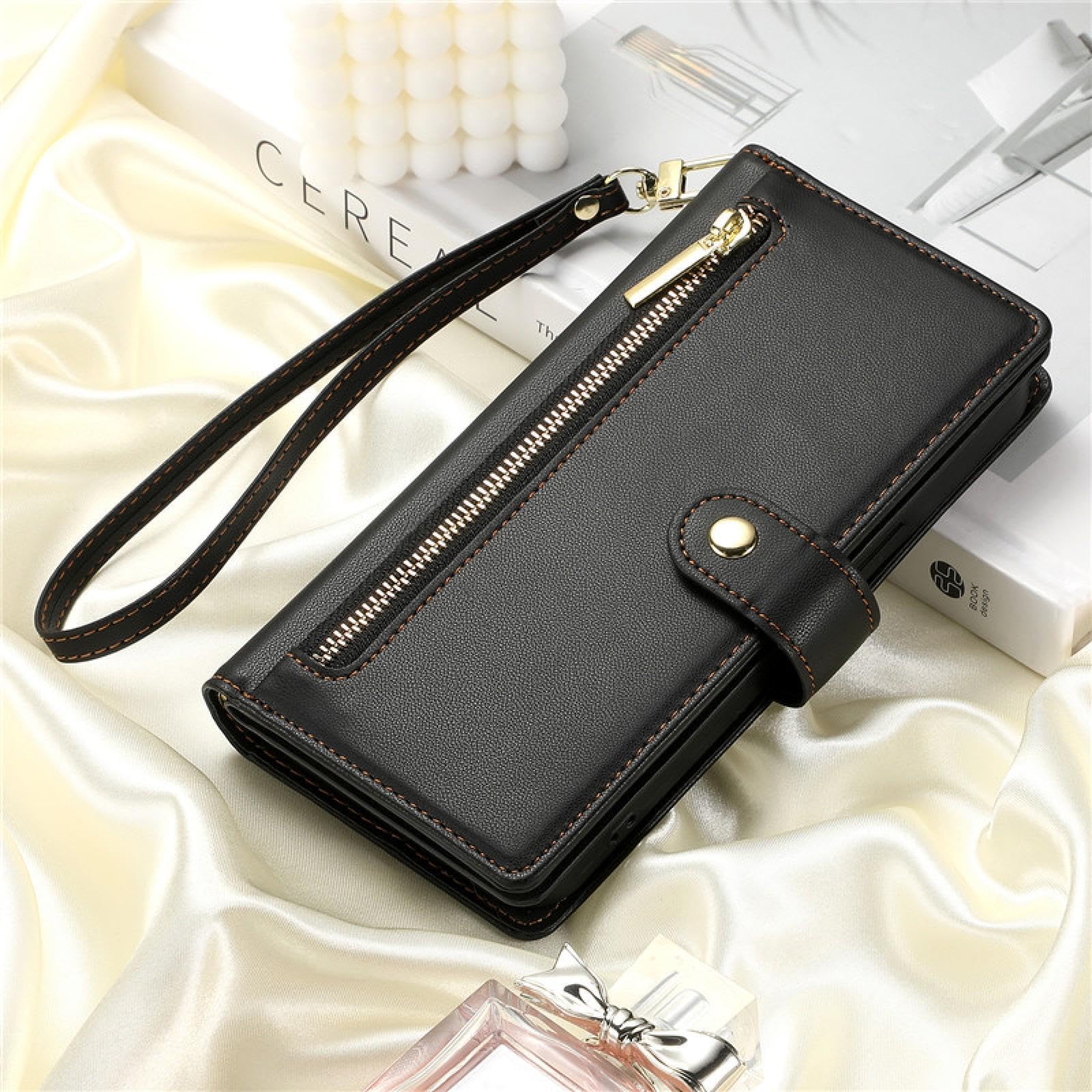 Do Samsung S22 Plus Crossbody Zip Portfel Skórzany Telefon Etui Smycz Klapka Portfel Pokrowiec (Do Samsung S22 Plus/czarny)