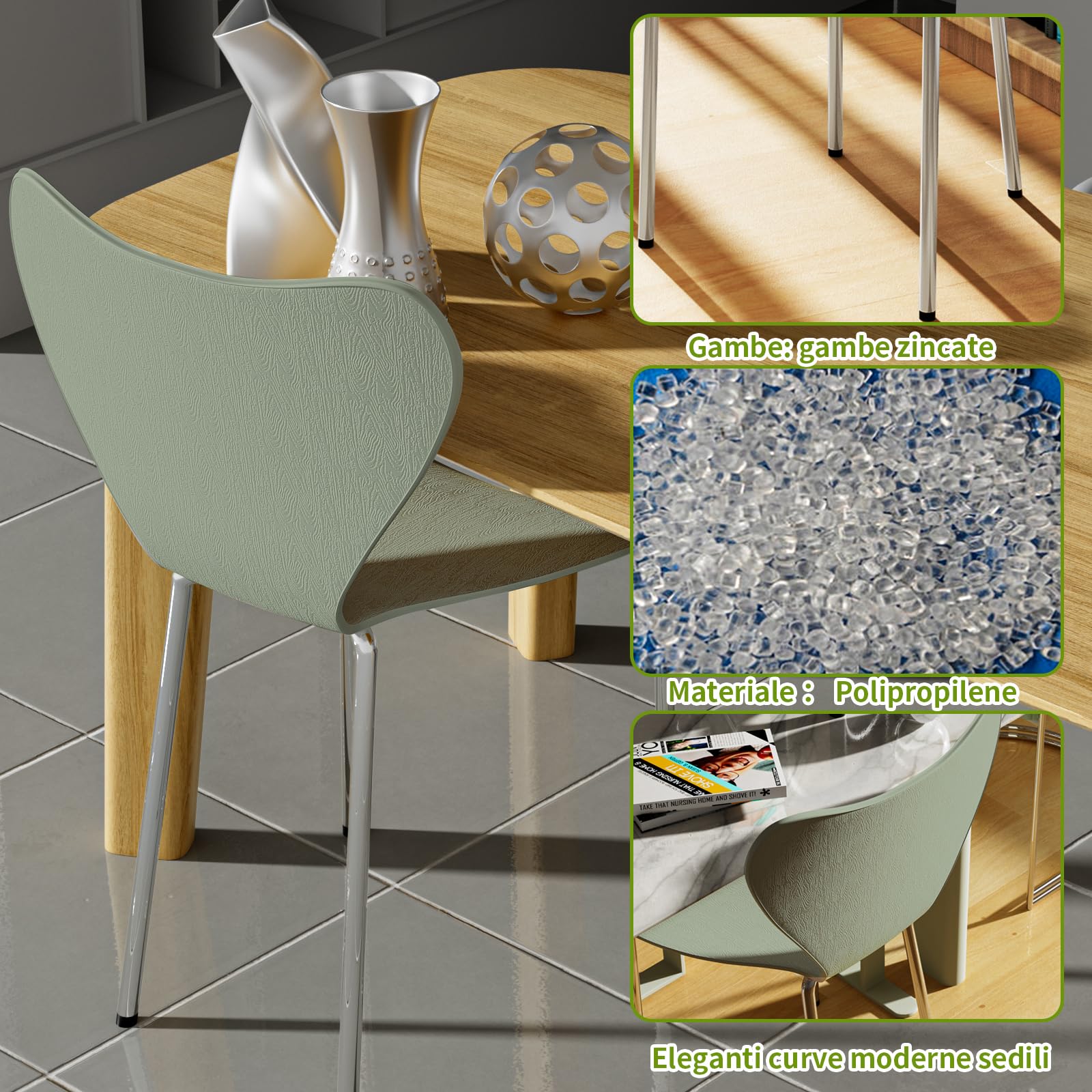 Set di 4 Sedia da Pranzo o Sedie da Ufficio con Design a Schienale, Sedie in Polipropilene e Robuste Gambe in Metallo, Sedie Cucina per Sala da Pranzo, Soggiorno, Sala Riunioni(Ciano Chiaro)
