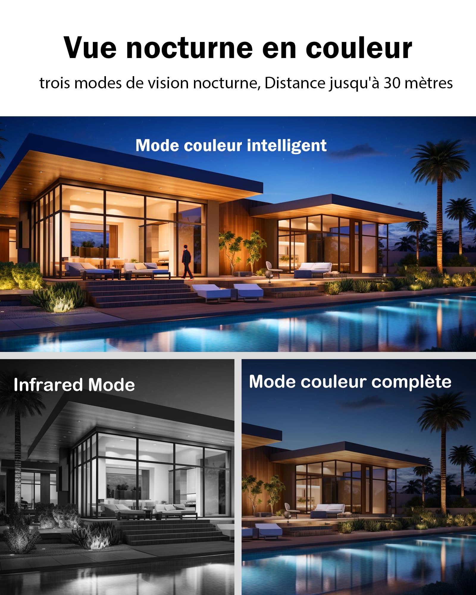 Tenda Caméra Extérieure WiFi 3MP+3MP, Double Objectif, 360° PTZ, Audio Bidirectionnel, Couleur Vision Nocturne 30m, Détection Personnes/Véhicules, Suivi Auto, Alertes Vocales Personnalisées, CH9