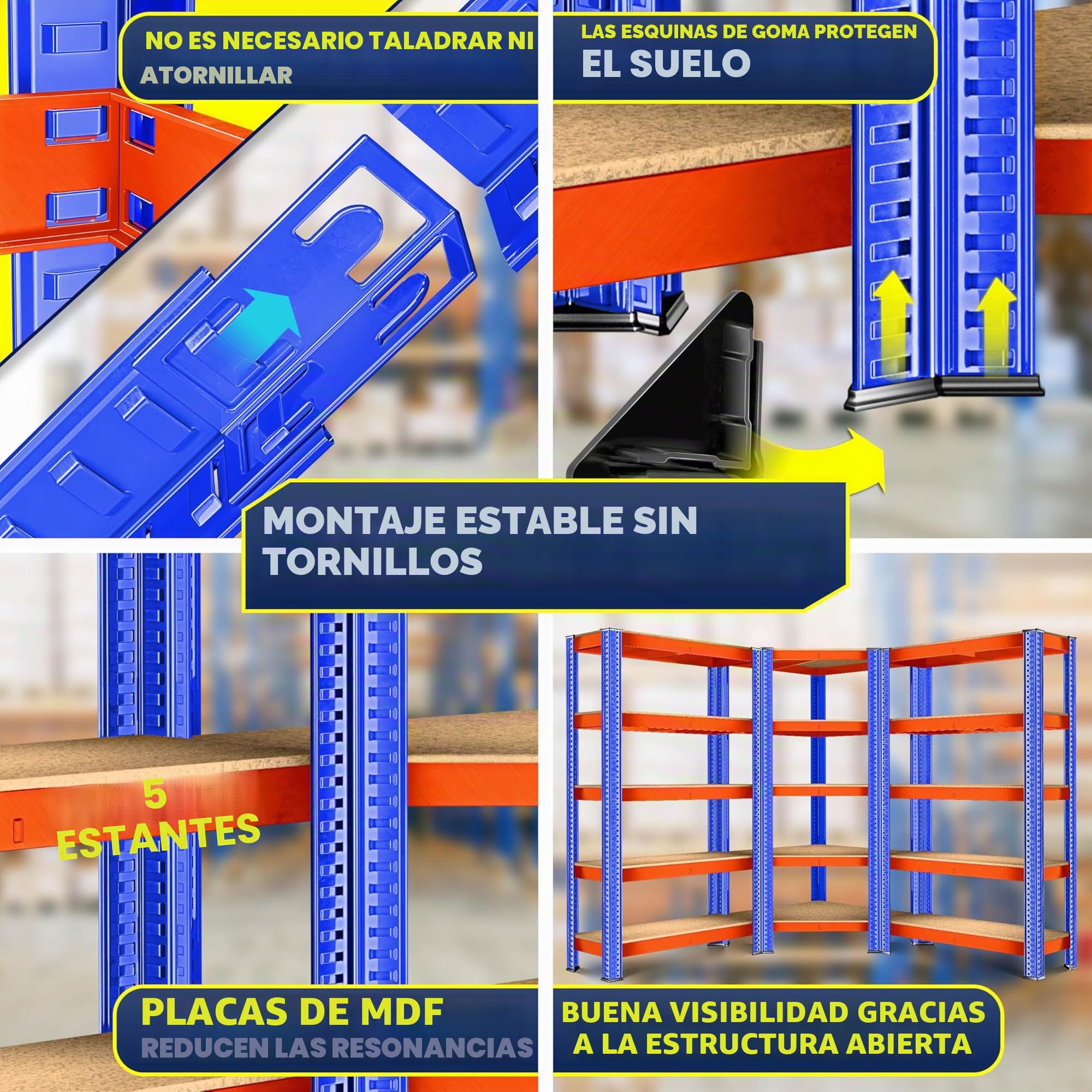 Masko Juego de 3 estanterías de Metal, 1 estantería esquinera y 2 estantes de Almacenamiento, 15 estantes, Tablero de Fibra de Densidad Media, 2625 kg, estantería para Taller, sótano, Garaje