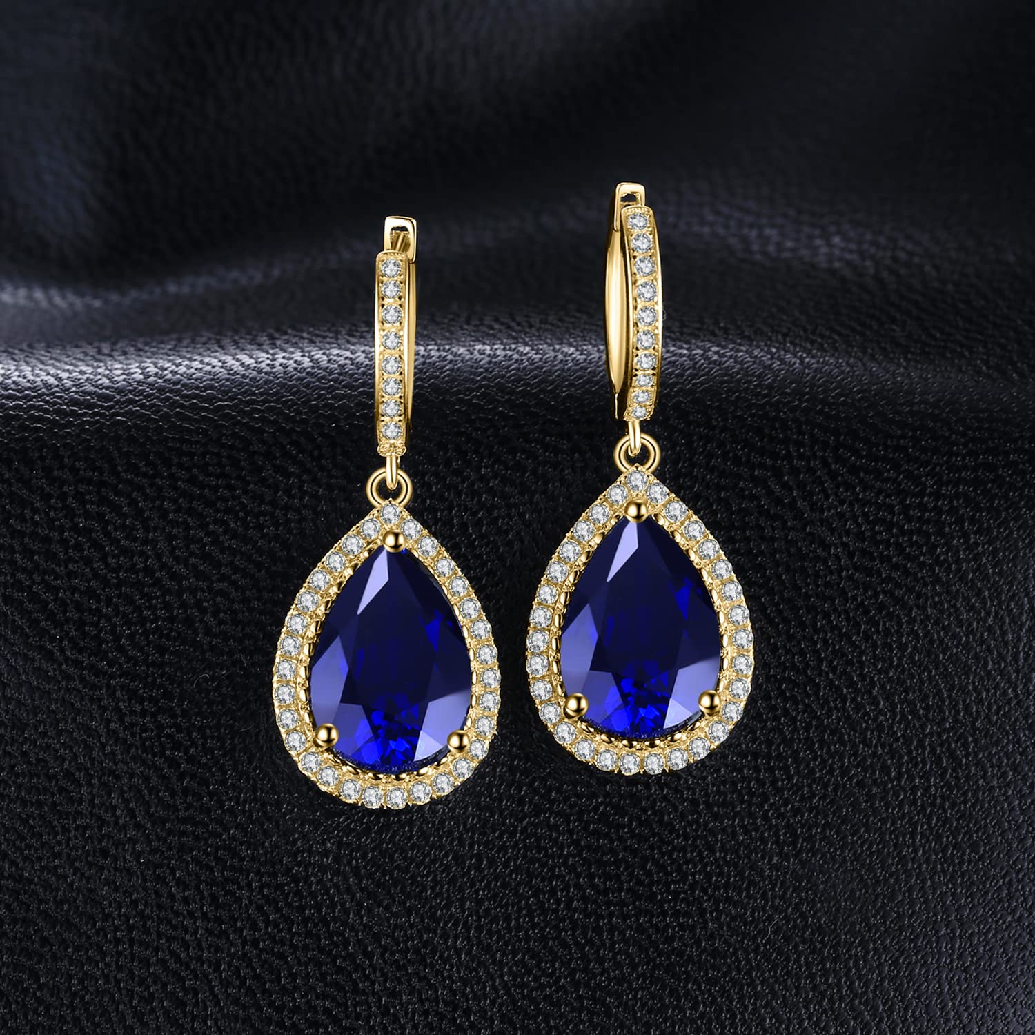 Jewelrypalace Luxus Tropfenschliff 12.4ct Erstellt Blau Saphir Ohrhänger, Ohrringe Silber 925 Mädchen Echt Silber Creolen Damen, Blauer Stein Schmuck Ohrringe, Schmuck Set Frauen Rosegold Gold