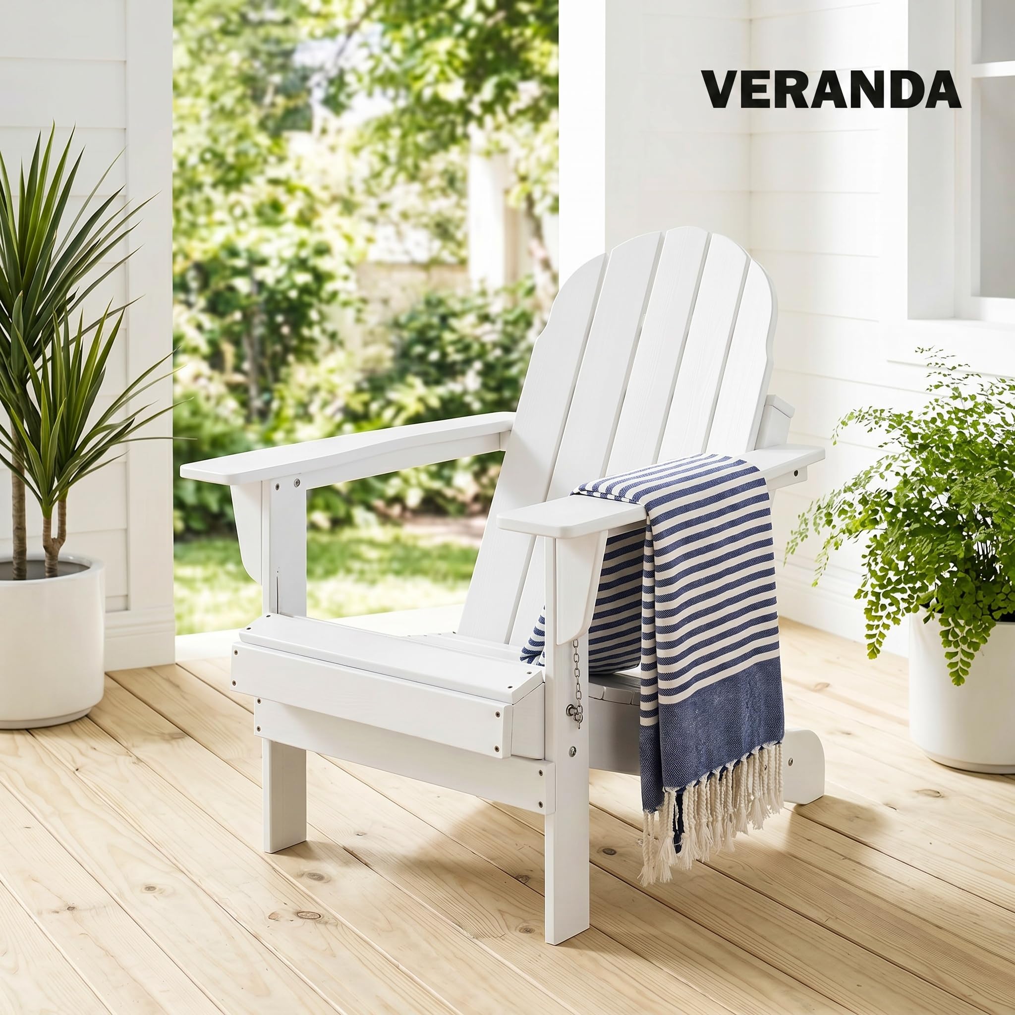 Outsunny Adirondack Chaise de jardin pliable Fauteuil de jardin Meuble de balcon Blanc 75 x 87 x 93 cm