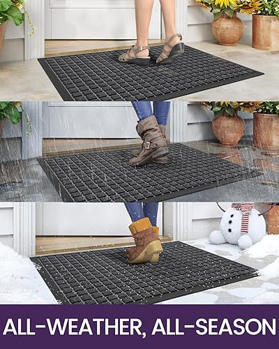 Miniatura 4 de DEXI Tapete para puerta delantera, entrada exterior, 17 x 29 pulgadas, tapete de goma resistente, tapete de bienvenida antideslizante para el