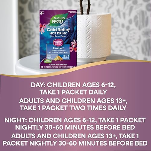 Miniatura 6 de Nature's Way Umcka ColdCare Day + Night, mezclas calmantes de bebidas calientes, sabores de limón y miel, 12 paquetes