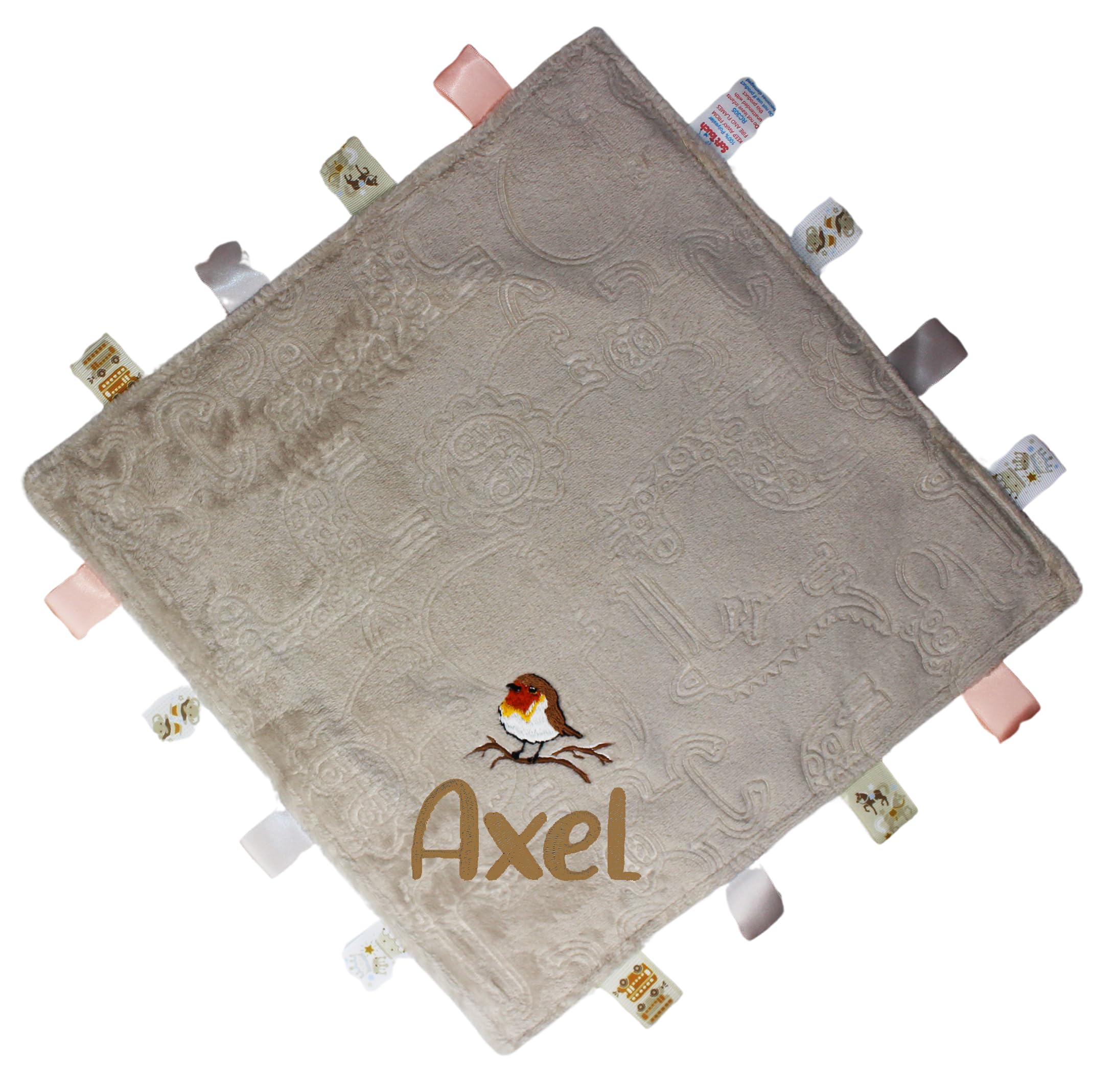 Teddyt's Beige Personalised Embroidered Robin Neutral Animal Snuggle Blanket