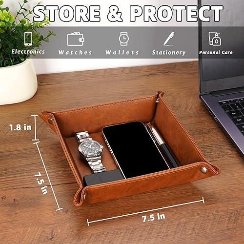 Miniatura 2 de Funistree Regalos para hombres, papá, marido, Navidad, cumpleaños de hija, hijo, esposa, bandeja de valet de piel sintética con monograma y llavero,