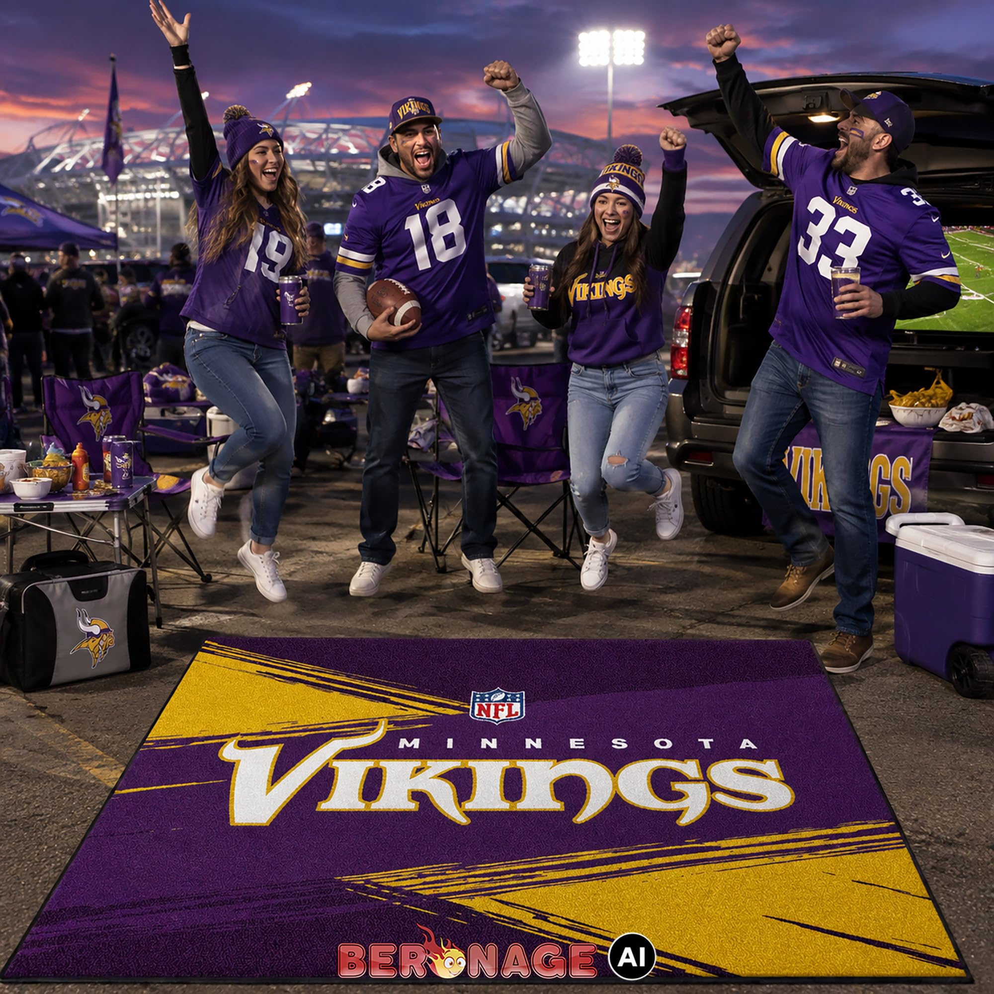 BERONAGE Minnesota Vikings dywan piłkarski NFL 100 x 130 cm - Skol Nation