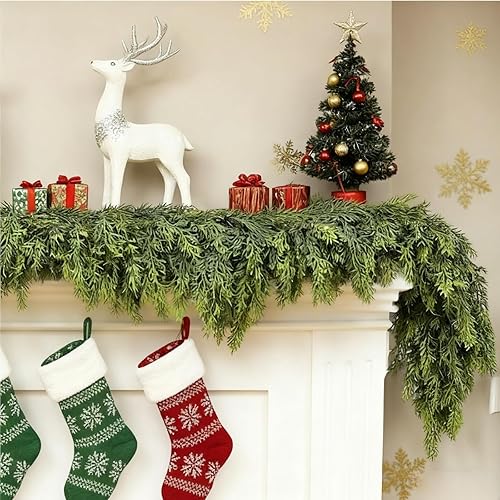Miniatura 8 de Guirnalda de Navidad de 6 pies, guirnalda de cedro artificial realista, guirnaldas de pino de tacto real, guirnaldas verdes de Navidad para