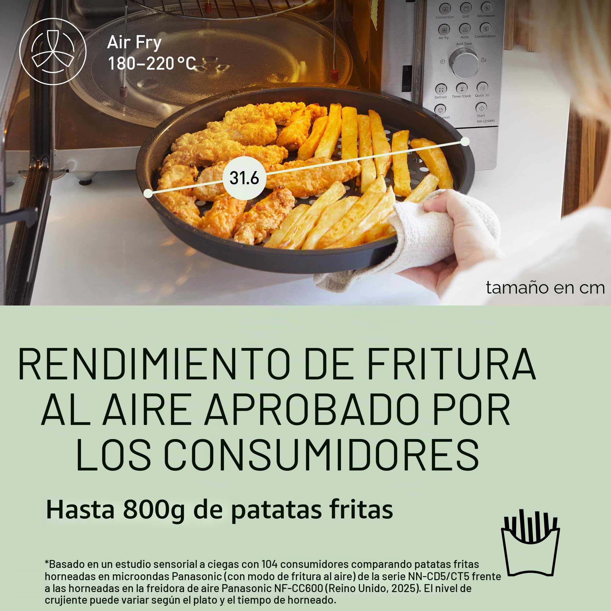 Panasonic NN-CD58RSEPG Horno Microondas Combinado 4 en 1 de 27 L con Freidora De Aire, Inverter de 1000 W, Grill de 1300 W, Convección, 19 Programas Automáticos, Acero iInoxidable