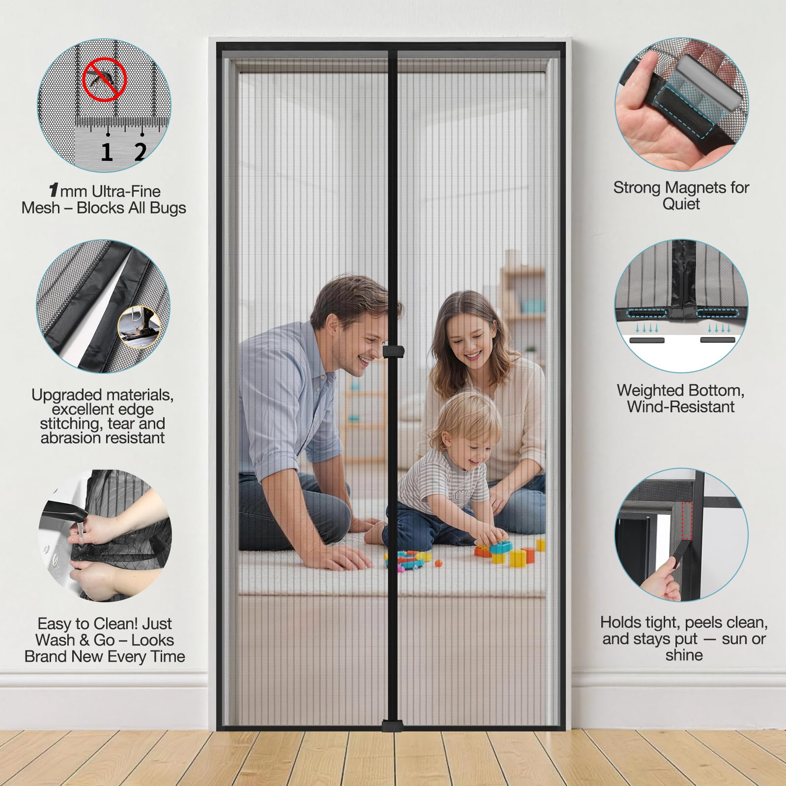 Mosquitera Puerta Magnética 80x190 cm, Anti-Insectos, Cortina Mosquitera para Puerta Exterior Cocina Balcón y Patio, Fácil instalación, Apto para Niños Mascotas, Negro