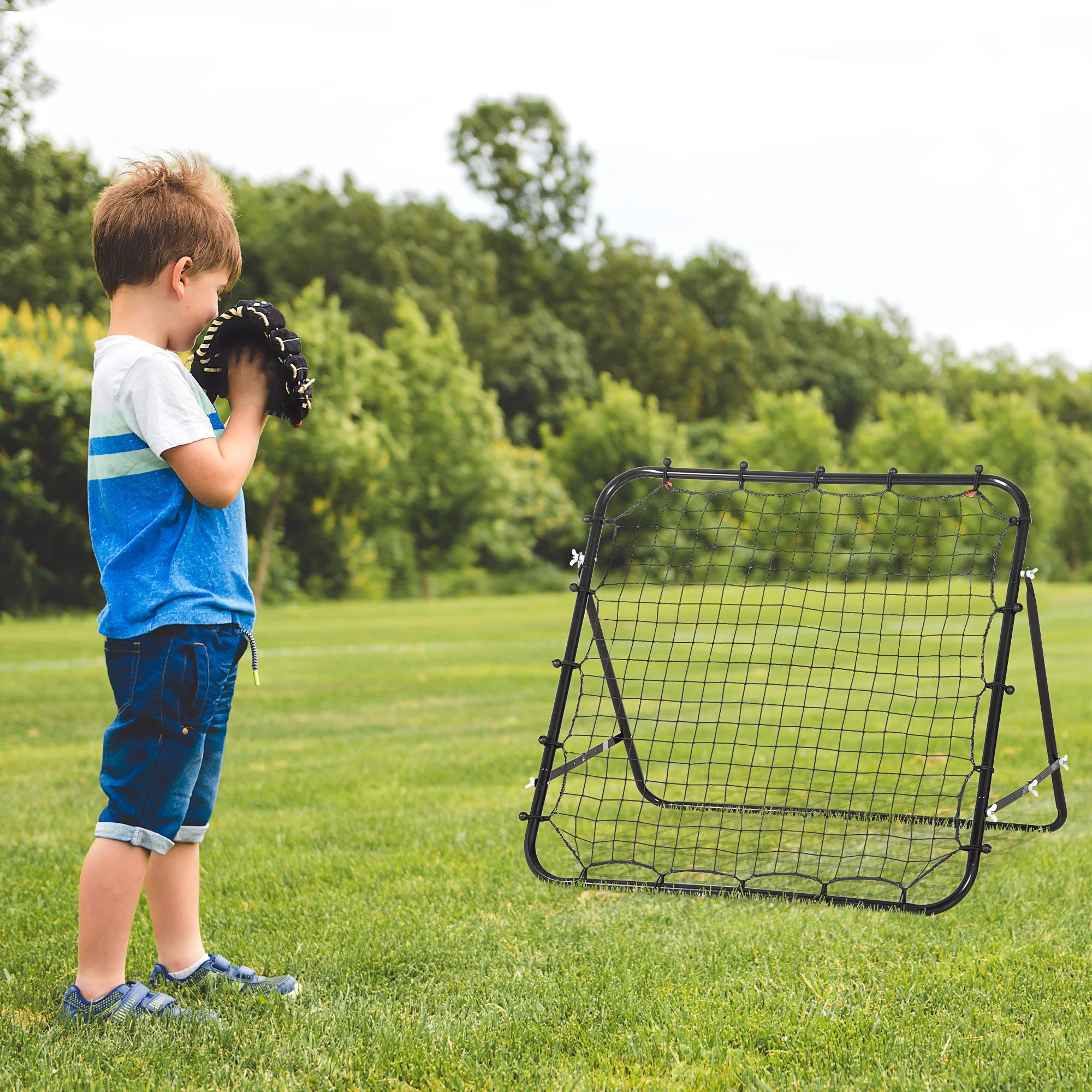 HOMCOM Filet de Rebond en métal avec Angle réglable 20 Cordes élastiques pour Football Tennis Handball 96 x 80 x 96 cm