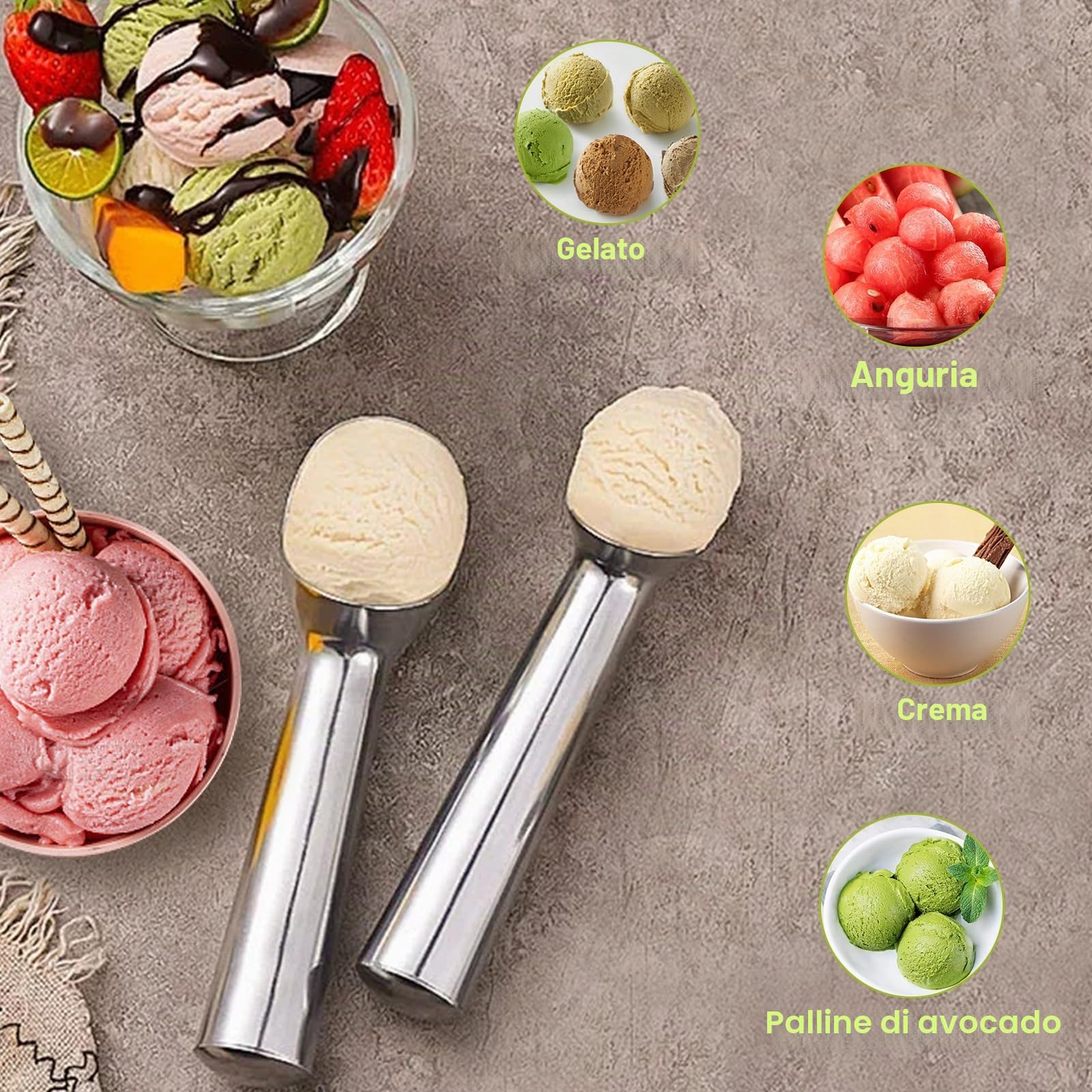 Porzionatore Gelato 2 Pezzi 18,5 cm Antiaderente, Cucchiaio Resistente per Palline Perfette