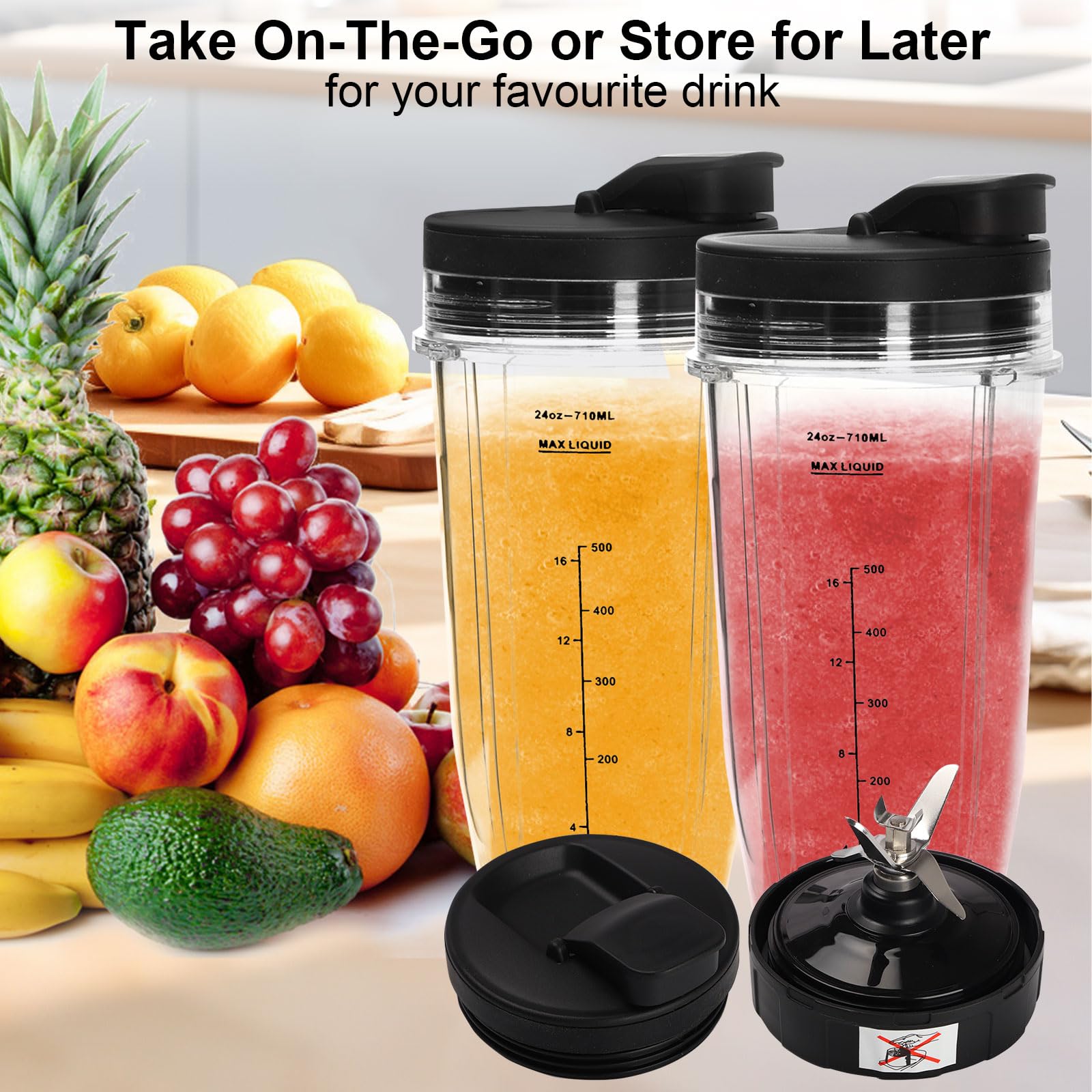 2 Piezas Repuestos para Batidora Ninja,Vasos Licuadores de 24 oz con Tapas Extraíble y 7 Cuchilla Extractora,Vaso de Repuesto para Ninja Bl2012/Bl487a/Bl492/Bl640/Nn100a/Nn101/Nn102