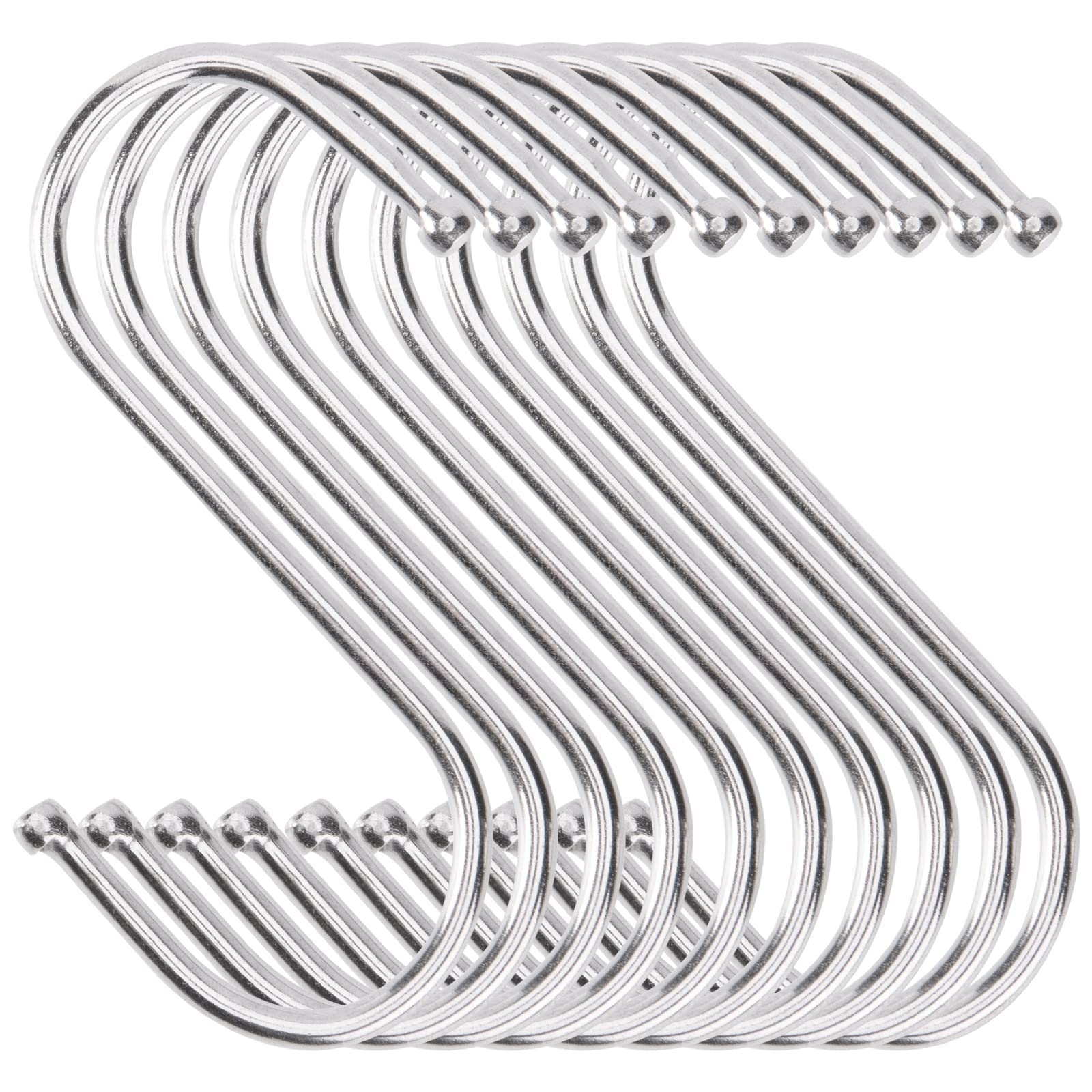 pokham 10 Pack S Hooks, S Hooks for Hanging, Stainless Steel Silver S Hooks, Heavy Duty S Hooks, S Hooks with Safety Buckle