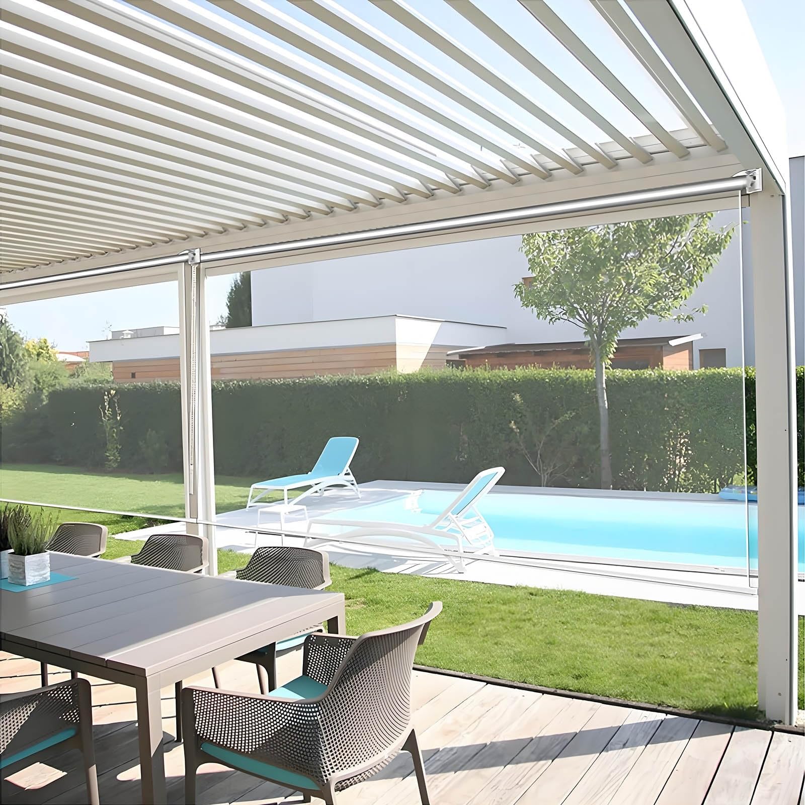 No Drill Transparent PVC Roller Shades, Cordless Roll Up Blinds, Clear Waterproof Windproof Roll Up Shade, UV Protection Solar Shades for Home Office Door Pergola Patio Porch Balcony