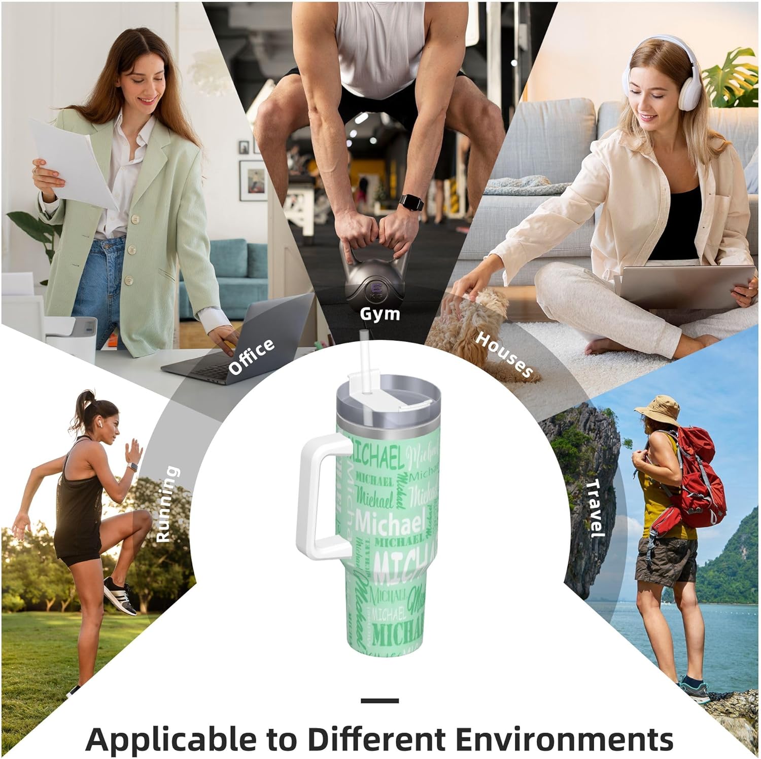 Personalized 40 Oz Tumbler with Handle and Straw,Custom Photo Cup with Text Stainless Steel Mug,Stainless Steel Travel Coffee Tumbler Birthday Gifts for Women Men - Image 6